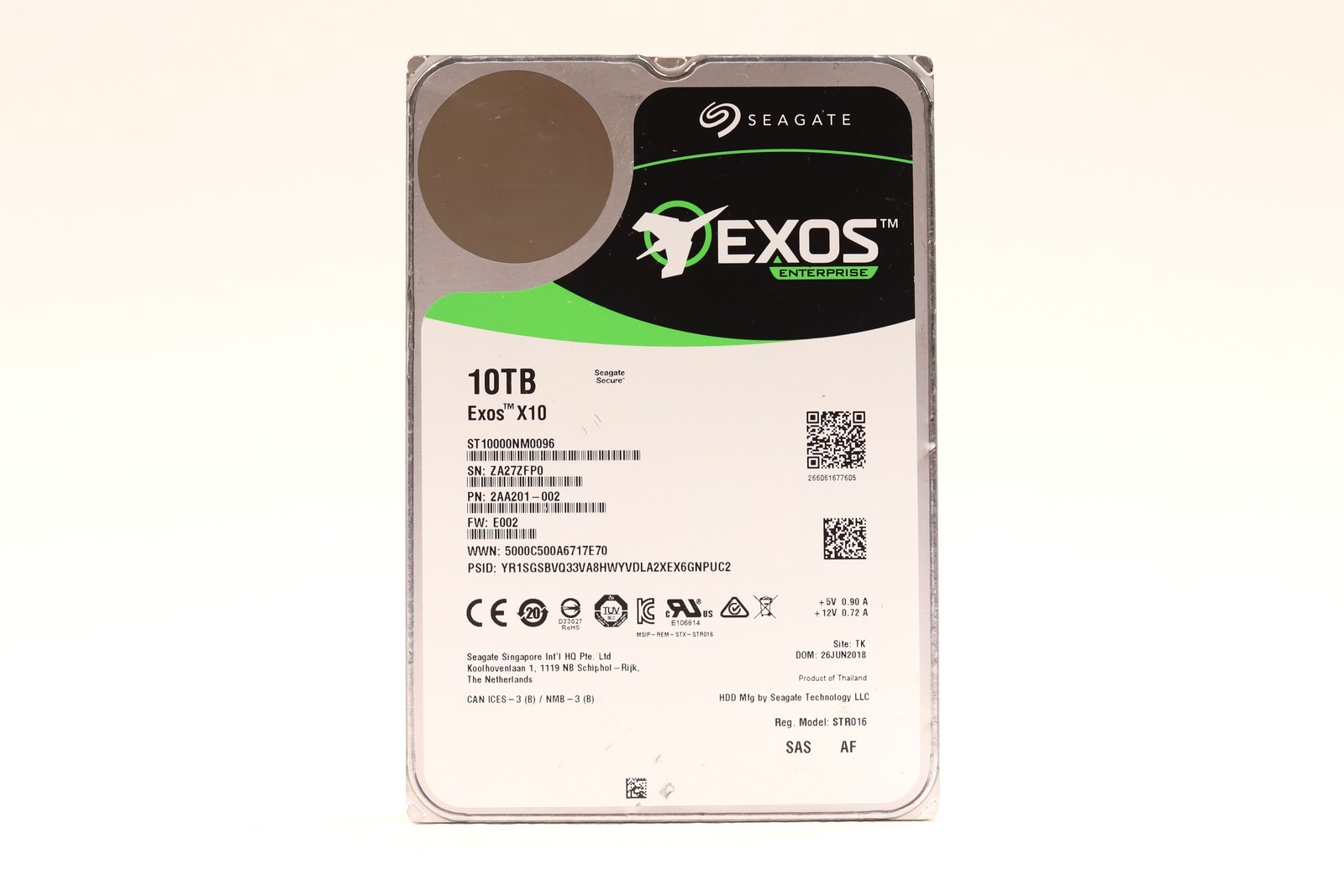 Seagate ST10000NM0096 10TB 3.5" 12Gb/s 256MB 7.2K RPM SAS HDD P/N: 2AA201-002