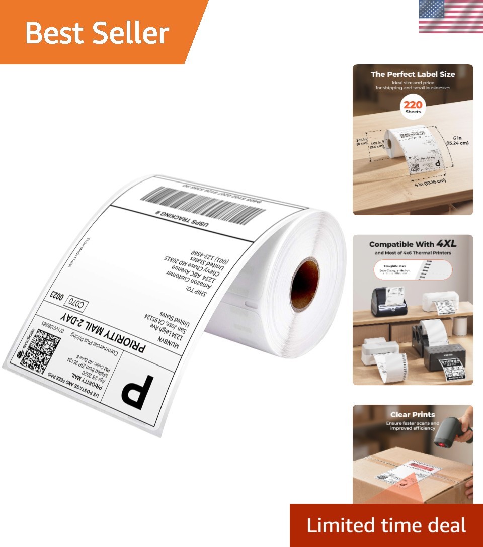 Durable 4"x6" Waterproof Shipping Labels - 220 Sheets for Rollo & DYMO Printers