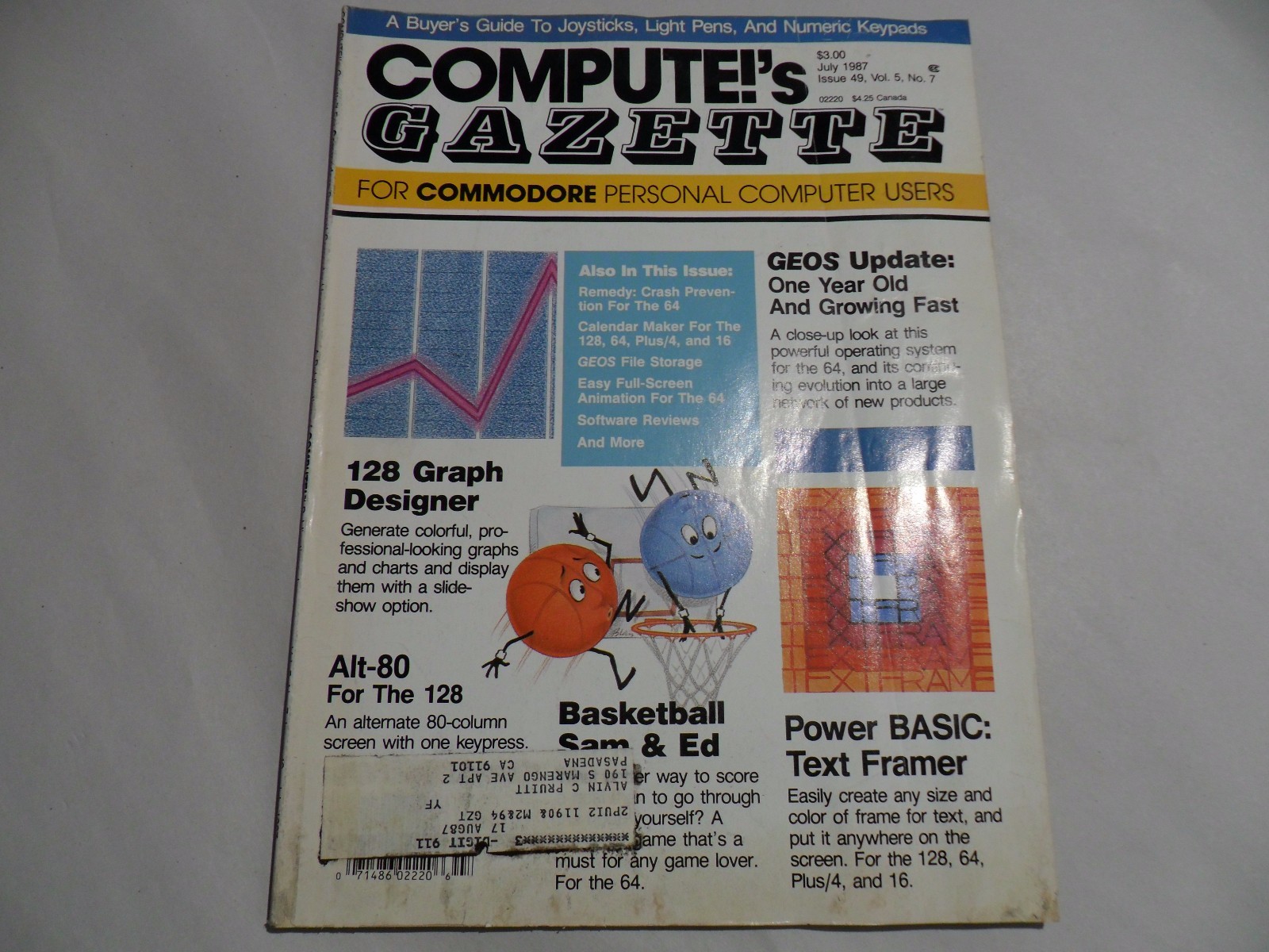 COMPUTE'S GAZETTE MAGAZINE ISSUE Vol 5  Issue 49 -July 87- COMMODORE COMPUTER