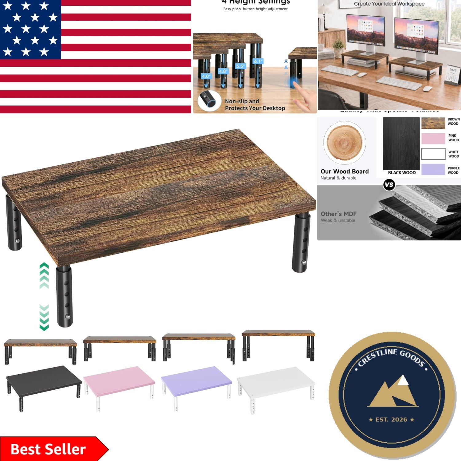 Sturdy 4-Level Height Adjustable Desk Riser - Maximize Workspace Comfort