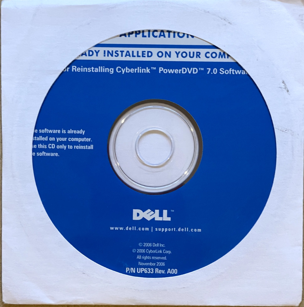 Dell Software CD For Reinstalling Cyberlink PowerDVD 7.0 Software Sealed 2006