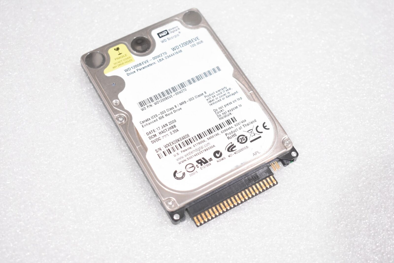WD WD1200BEVE-00WZT0 SCORPIO ENHANCED IDE HARD DRIVE, 120GB, 2.5", 5400RPM