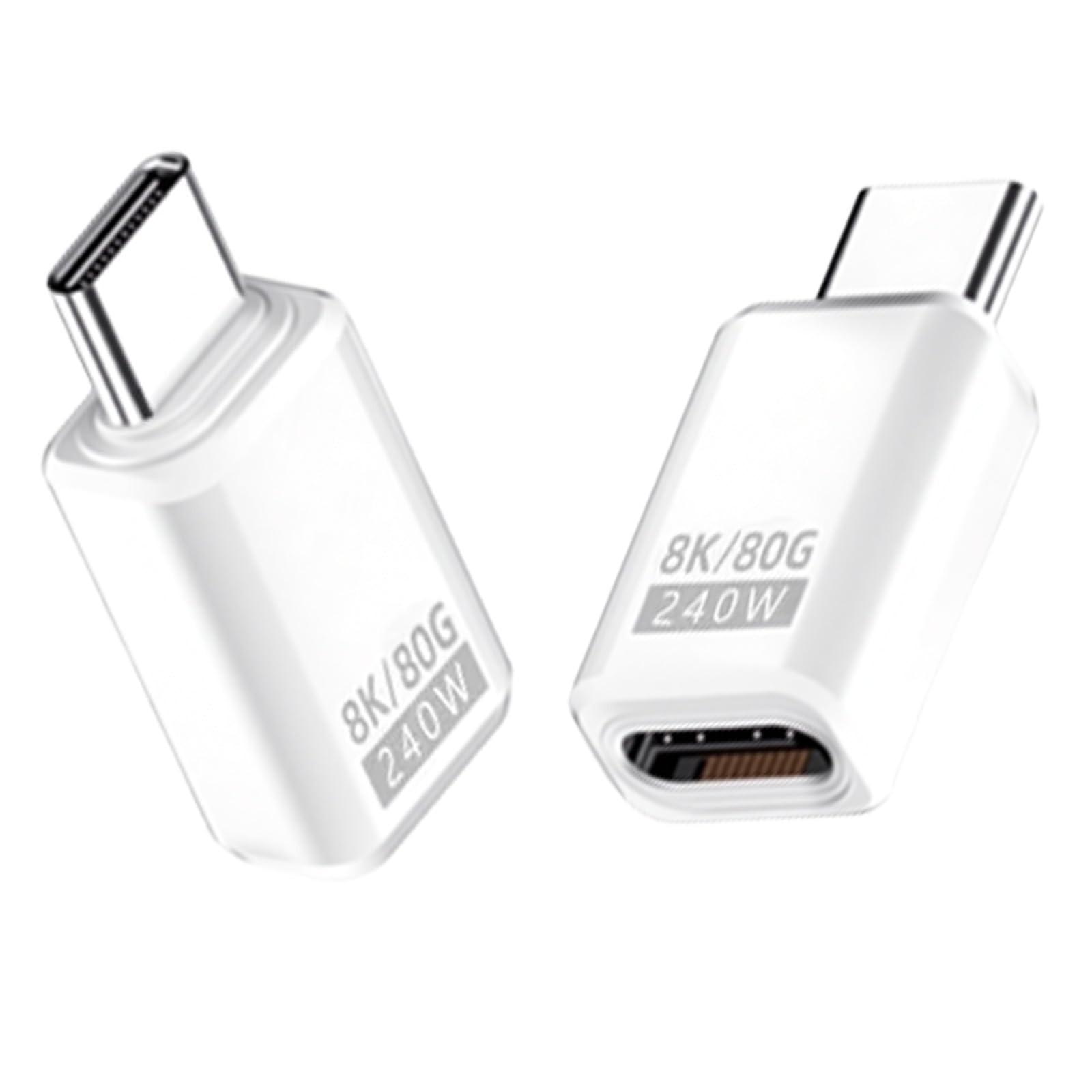 2 PCS USB C Extender Adapter 80Gbps Thunderbolt 5/4/3 240W 8K@60Hz White