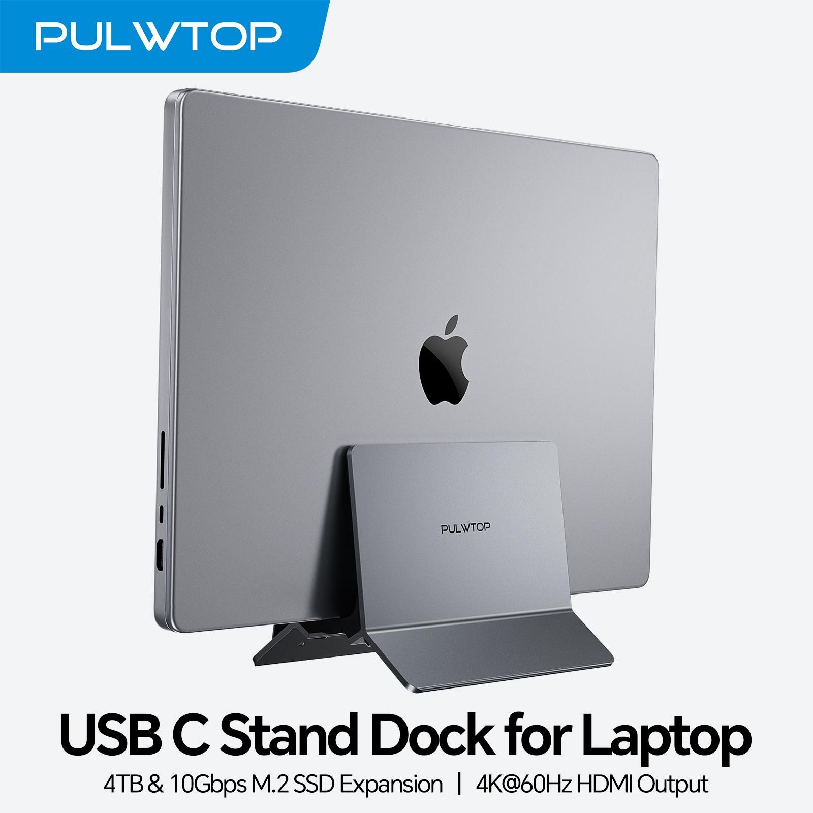PULWTOP 11 in 1 Vertical Docking Station M.2 SSD 4K HDMI RJ45 for MacBook