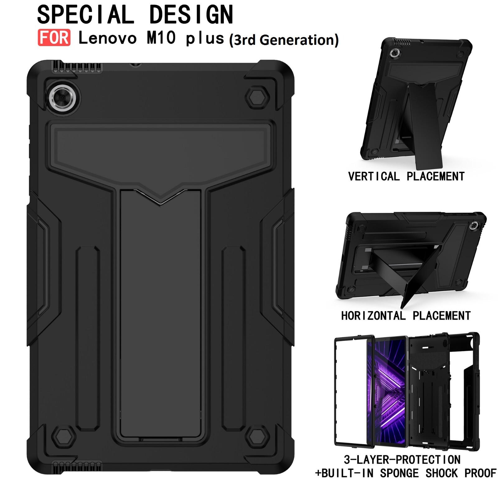 Lenovo Tab M10 Plus Case 10.6 Inch 2022 3rd Gen Stand Cover / Screen Protector