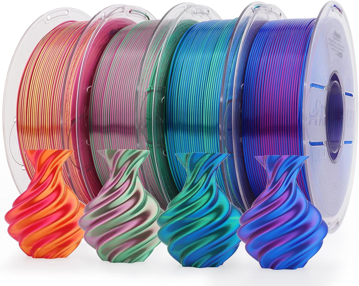 Silk PLA 3D Printer Filament Bundle, Shiny Dual Color PLA Filament