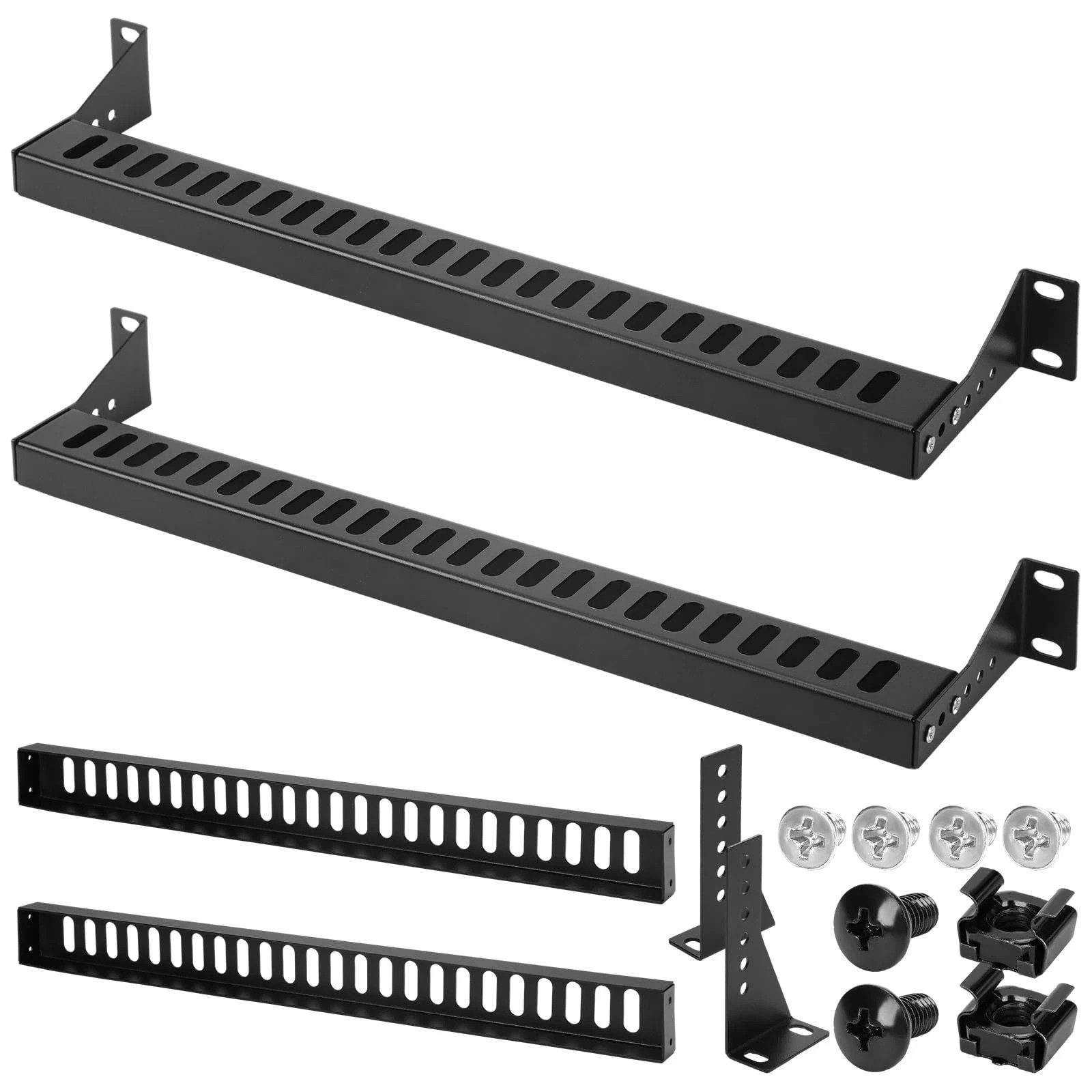 2 Pcs 1U Horizontal 19 Inch Rack Mount Cable Management Bracket Adjustable De