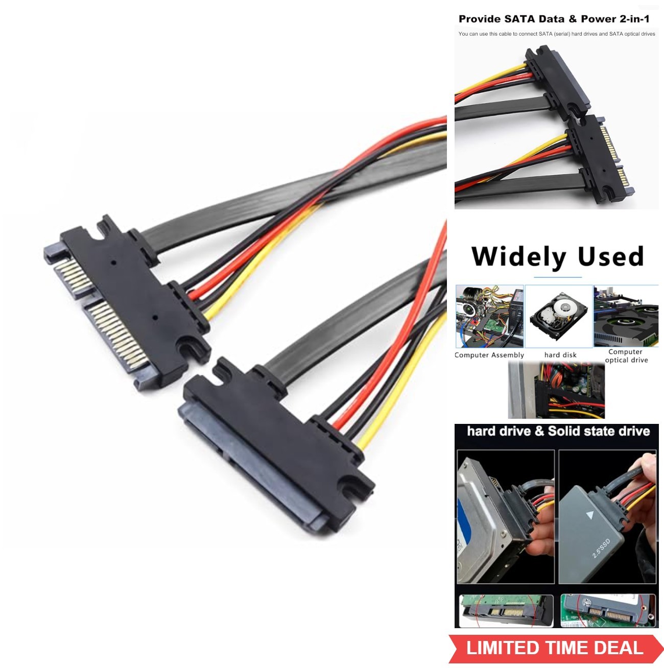 SATA Extension Cable 22 Pin Male to Female 19.7 Inches 6Gbps Braided Shielded
