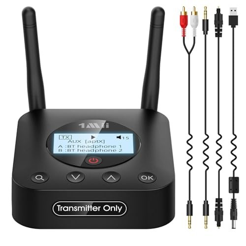 Bluetooth 5.3 Transmitter for TV to 2 Wireless Headphones, AptX Low Latency