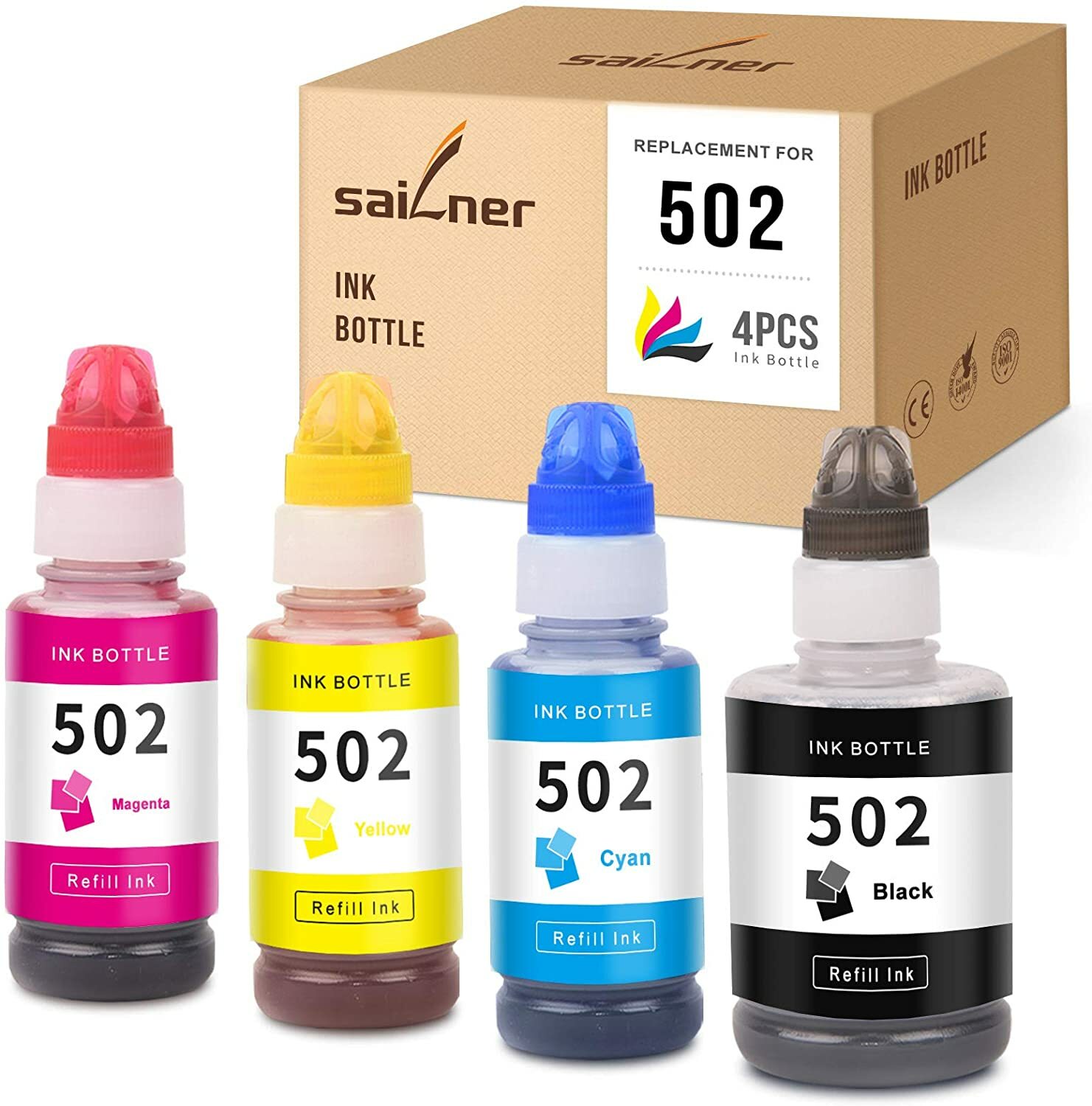 Refill Ink Bottles for Epson EcoTank 502 ET-4760 ET-2760 ET-2750 ET-3760 522