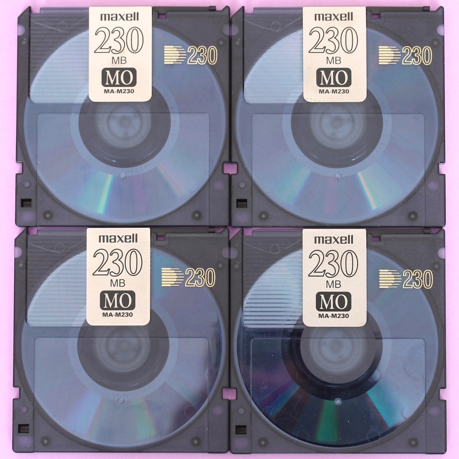 4x Maxell 230MB Translucent Magneto Optical MO Disks Formatted & Verified Y2K