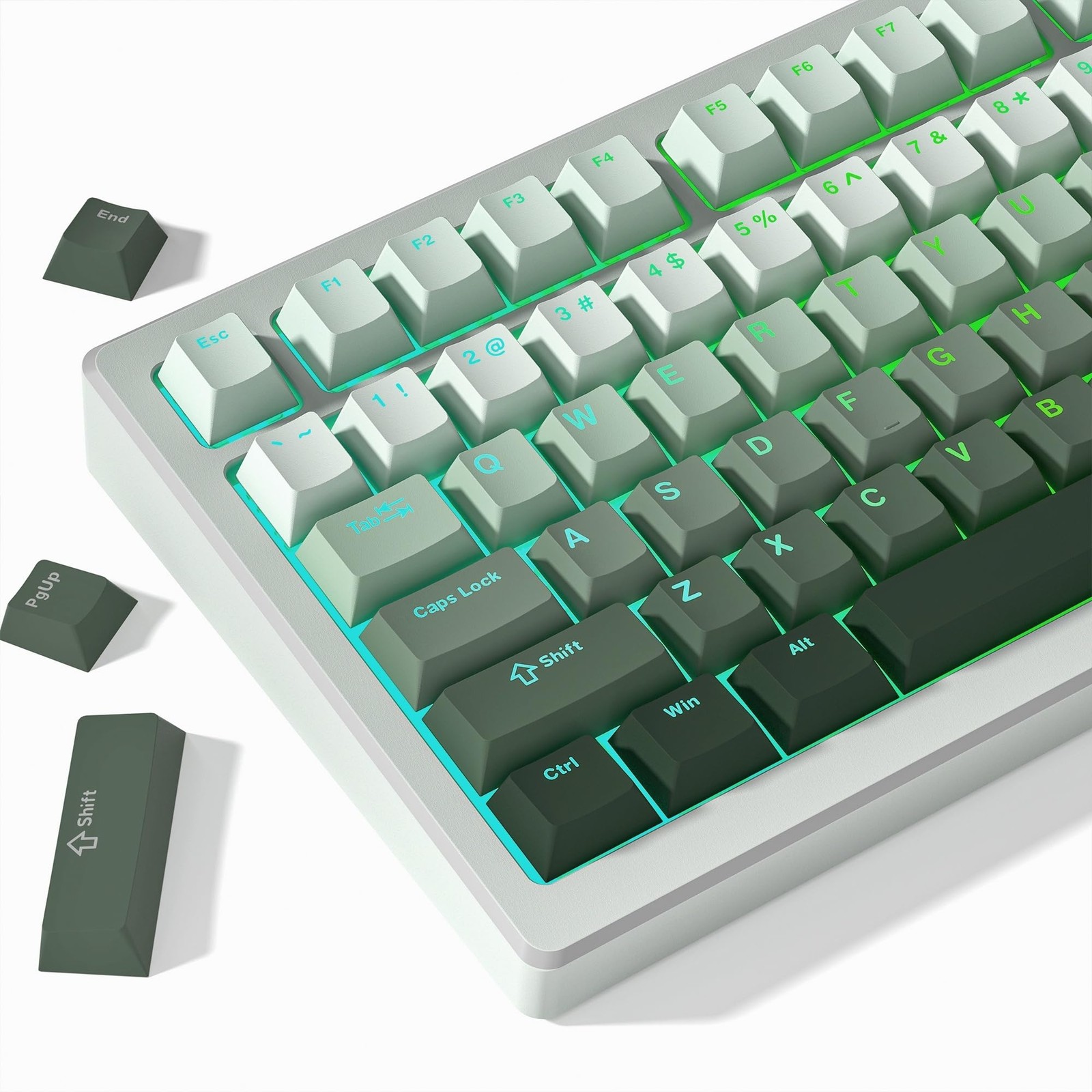 Gradient Green Shine Through PBT Keycaps Cherry Profile Fits 60100 Percent