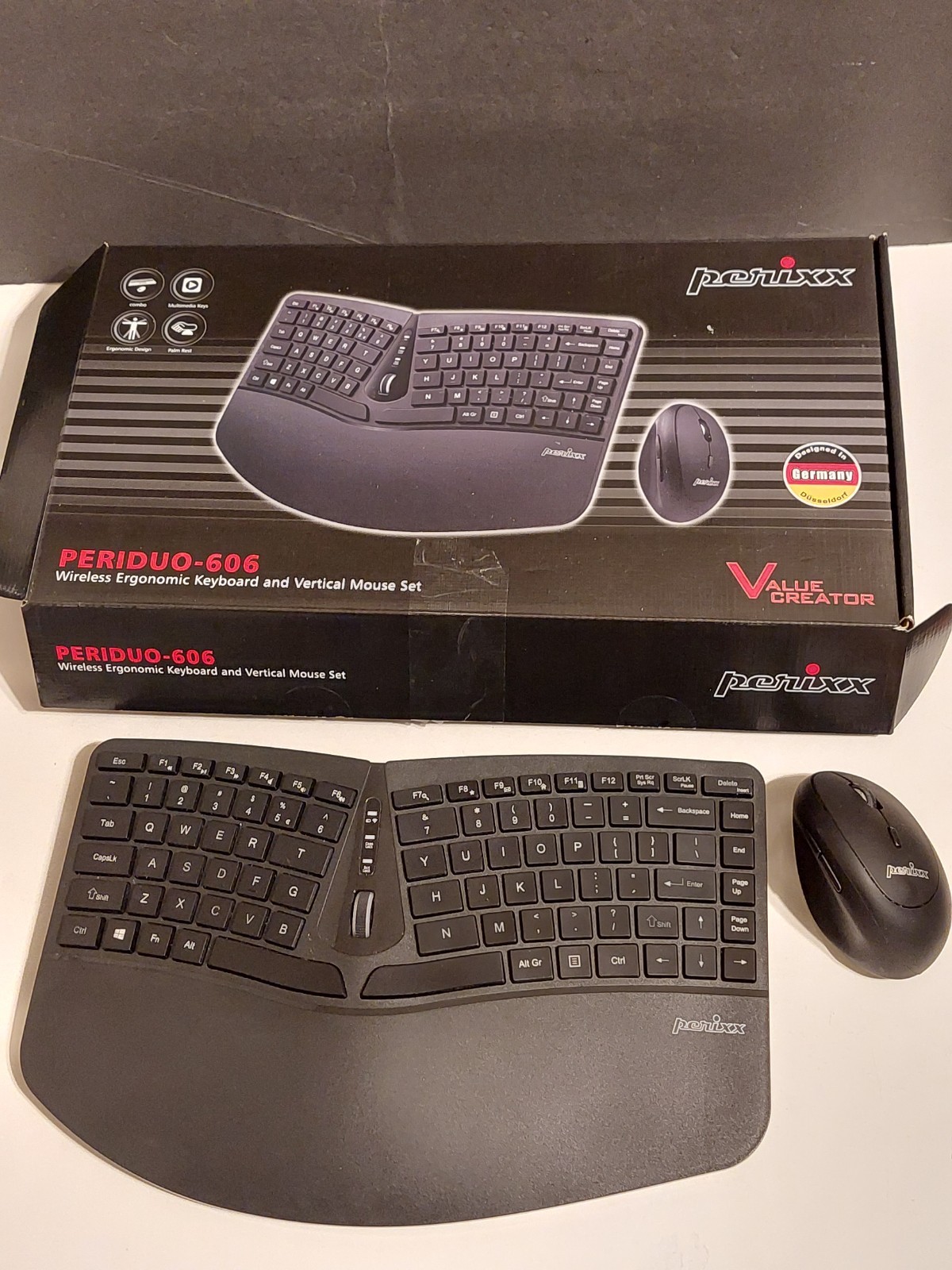 Perixx PERIDUO-606A Wireless Ergonomic Keyboard Mouse Keypad Open Box