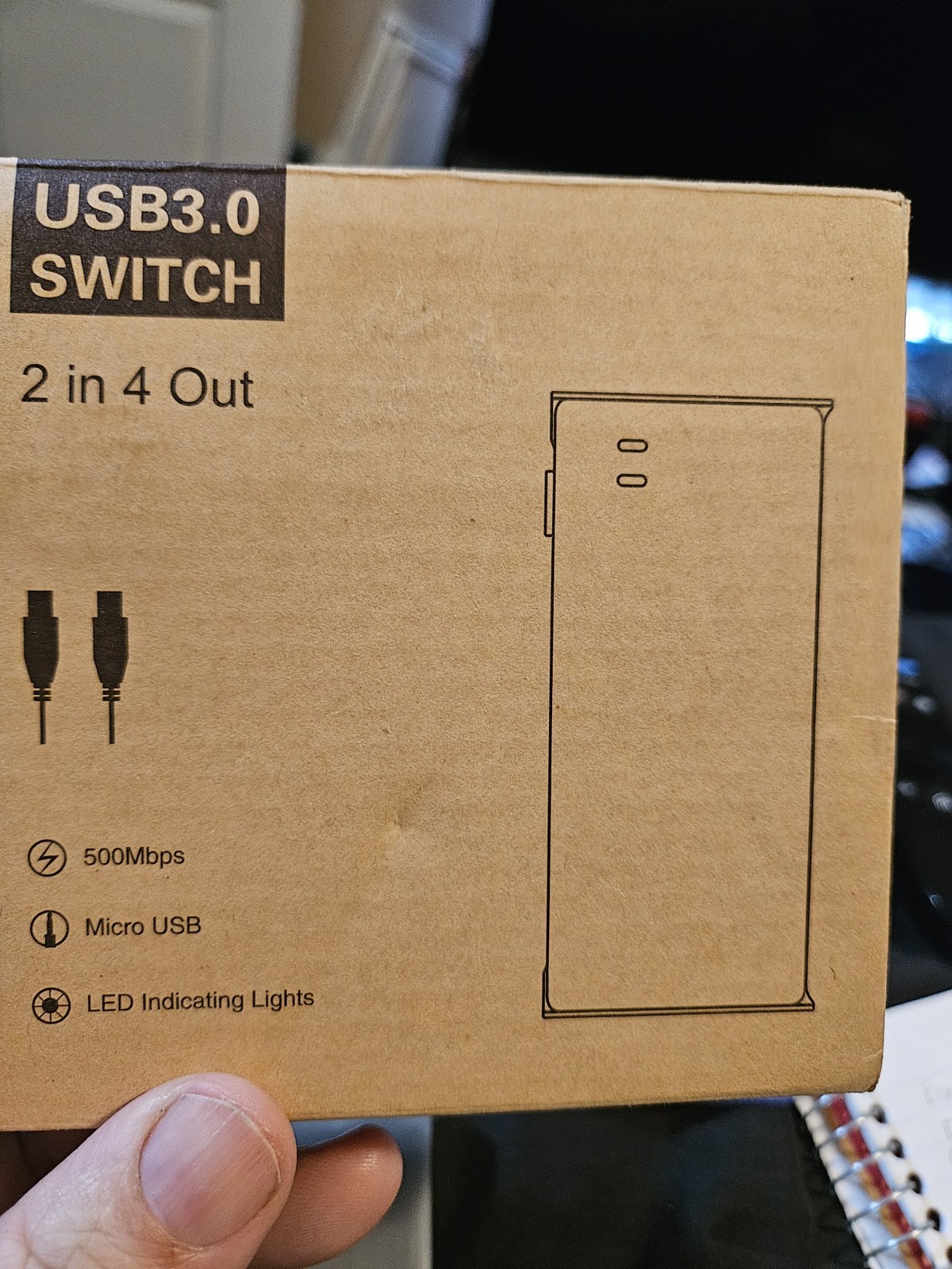VIAGKIKI USB 3.0 Sharing Switch Selector 2 In 4 Out LED Portable Black Cables