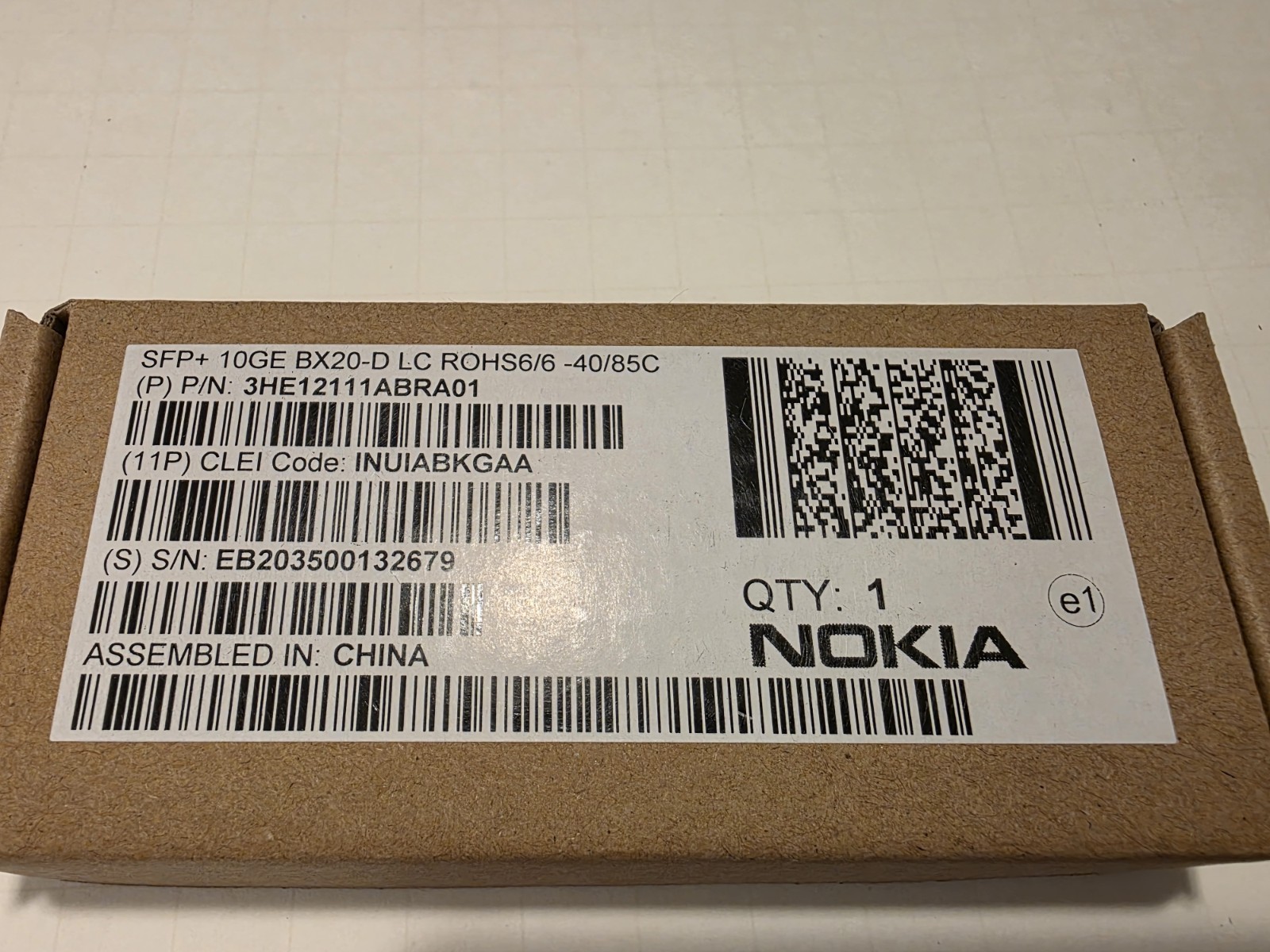 Nokia SFP+ 10GE BX20-D, BiDi Transceiver Module, PN: 3HE12111ABRA01 NEW-OPEN BOX
