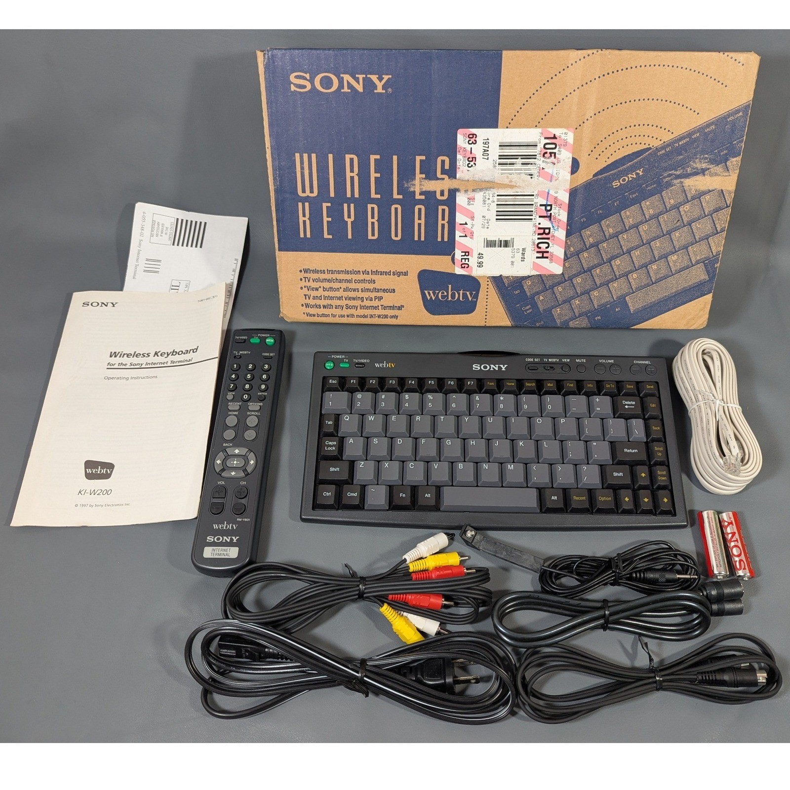 Sony WebTV Wireless Keyboard KI-W200 RM-Y801 Remote Control Vintage Boxed Set