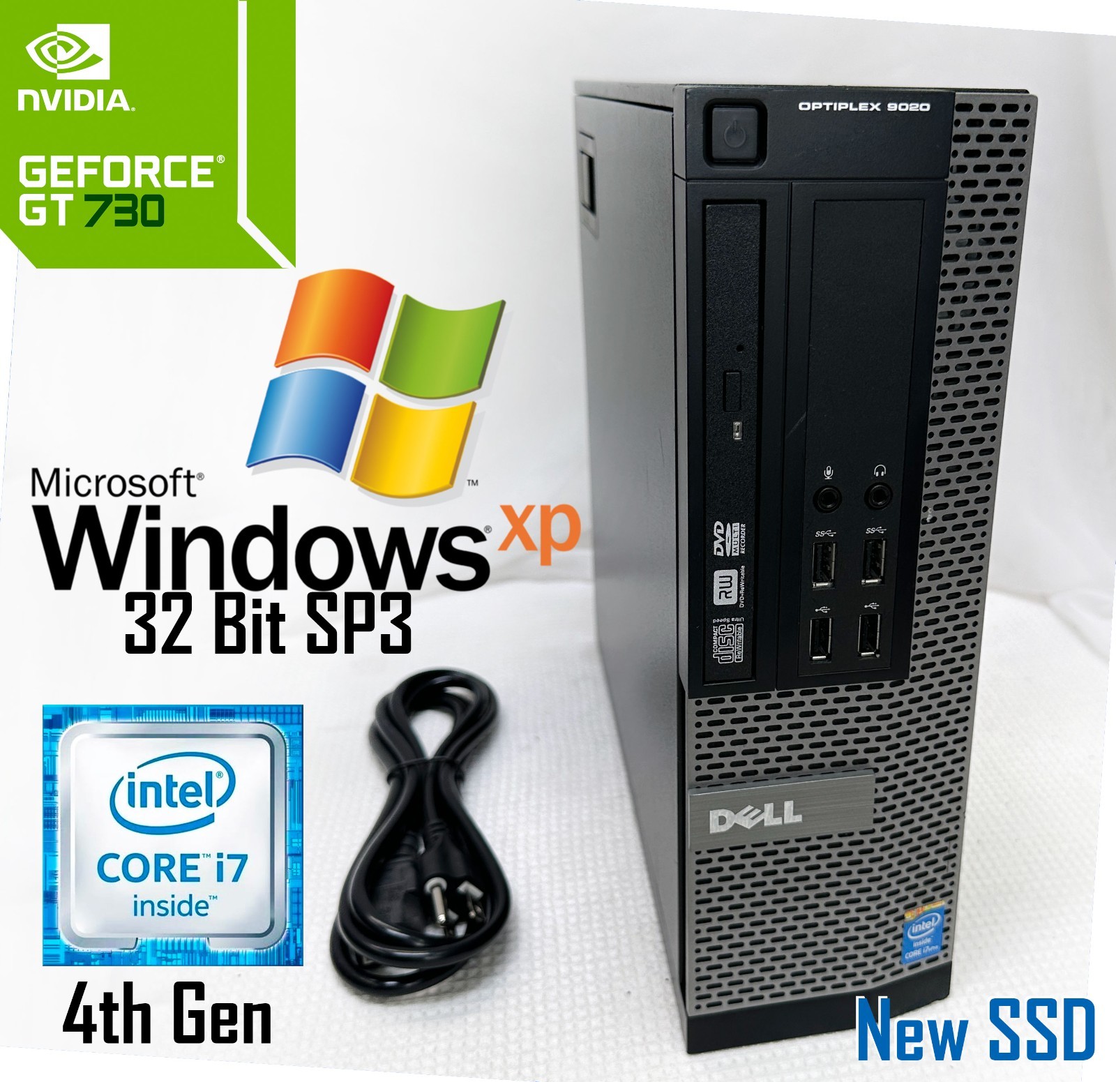 Windows XP PRO 32 bit SP3-Dell Opti RETRO GAMING SFF i7, NEW 512GB SSD+DP 2 HDMI