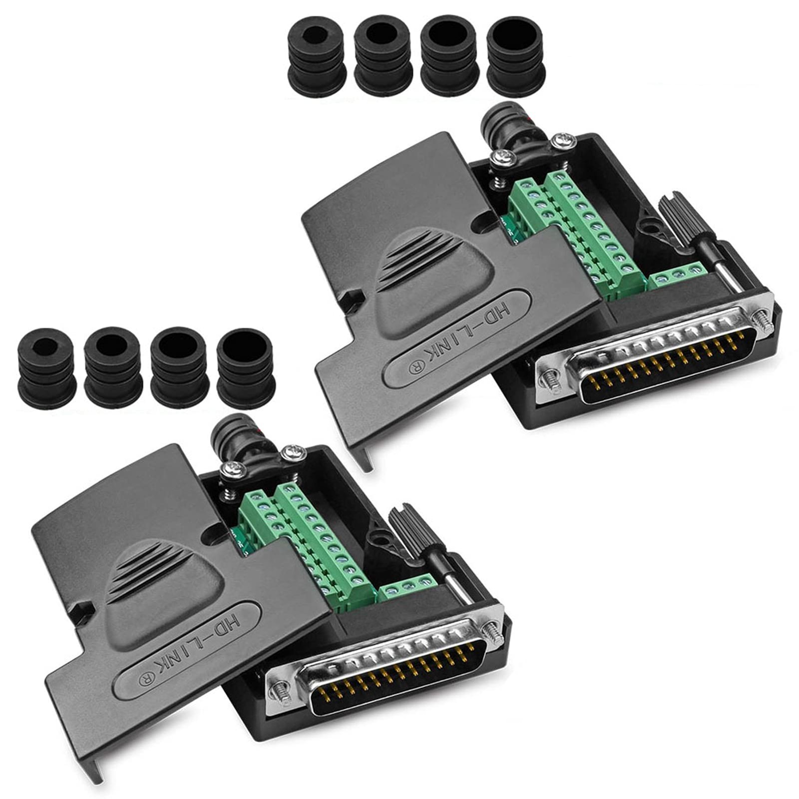 ANMBEST 2PCS DB25 Solderless Connector, RS232 D-SUB Serial to 25-pin black
