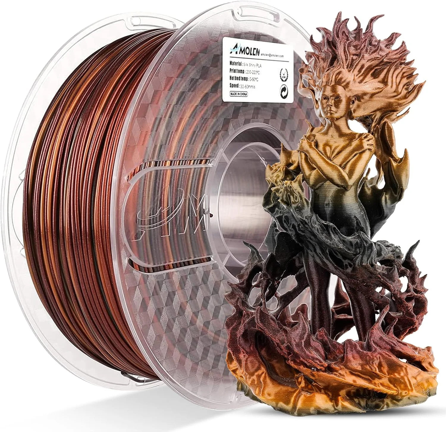 Silk Gradient Rainbow 3D Printer Filament, Black Red Gold, 1KG