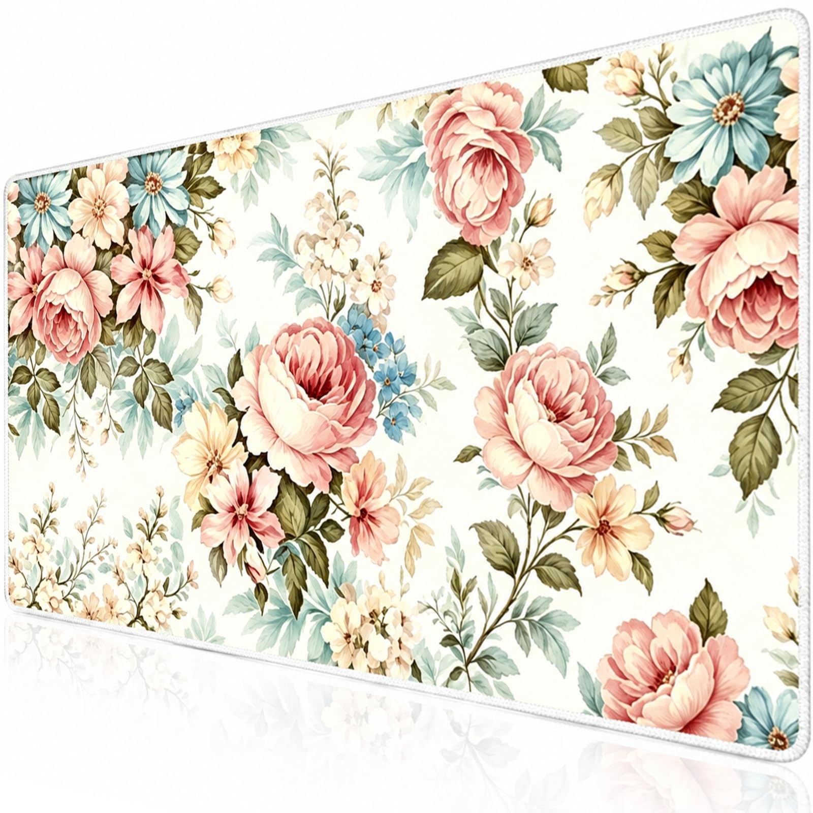 Floral Desk Mat Pink Rose Pattern Large Gaming Mouse Pad Keyboard Mat Women