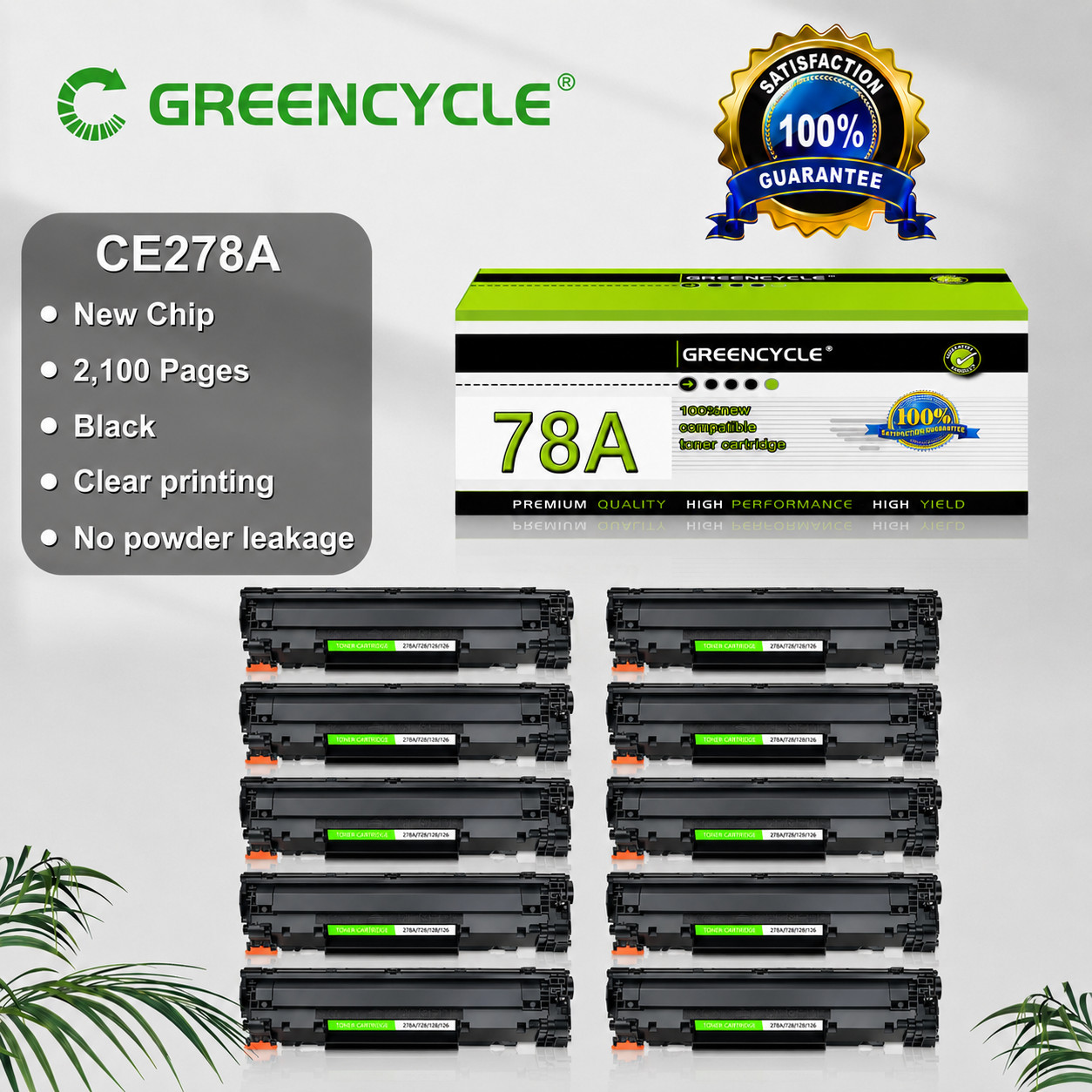 GREENCYCLE 10PK CE278A Toner Fits for HP 78A LaserJet Pro P1606DN M1536DNF MFP