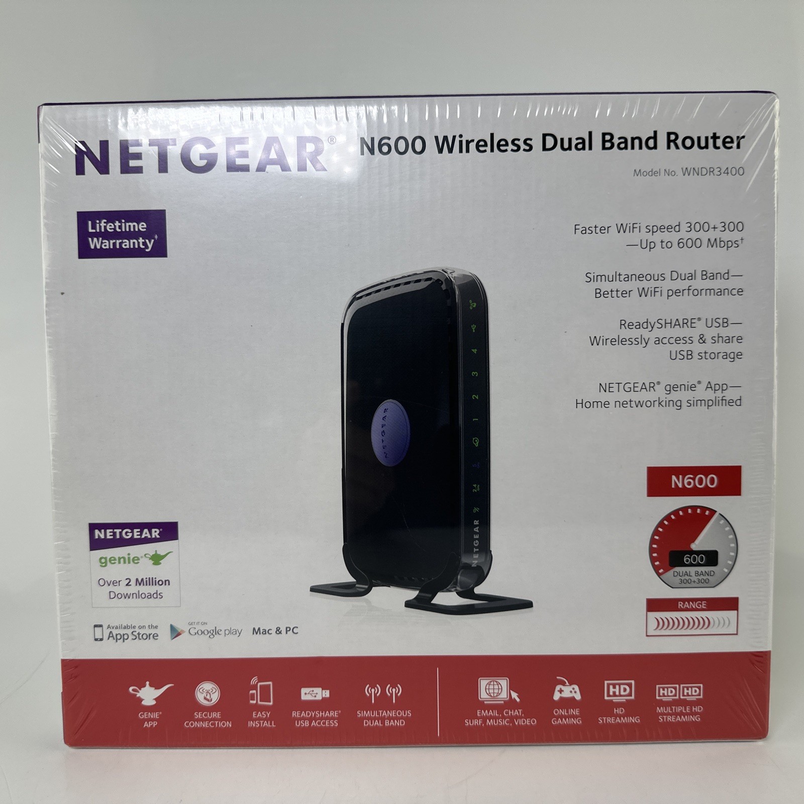 Netgear N600 Wireless Dual Band High Performance Router Factory Sealed