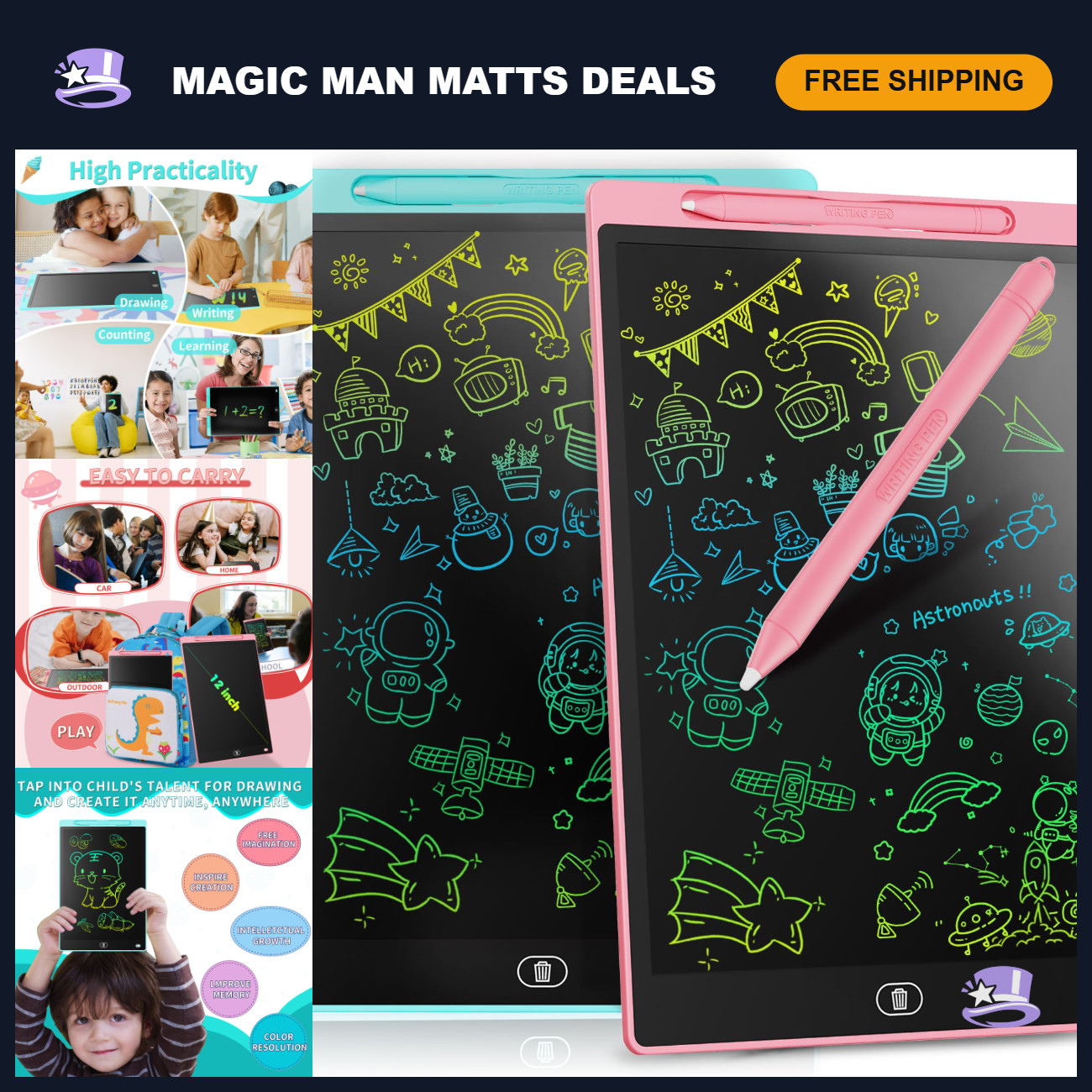 2 Pack LCD Writing Tablet 8.5" Colorful Doodle Board for Kids, Educational Toys,