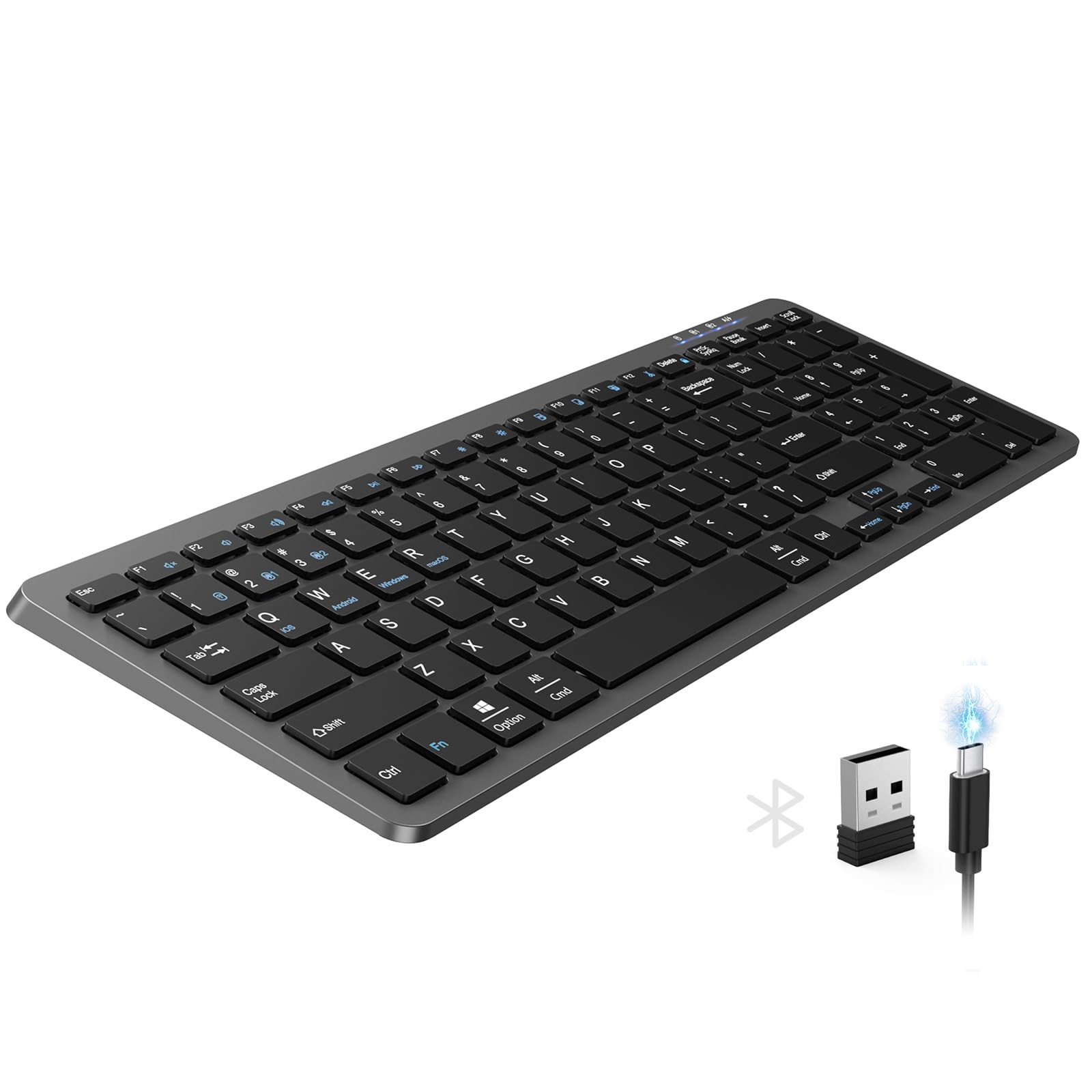 TECKNET Rechargeable Bluetooth Slim Wireless Keyboards USB+BT Multi Device