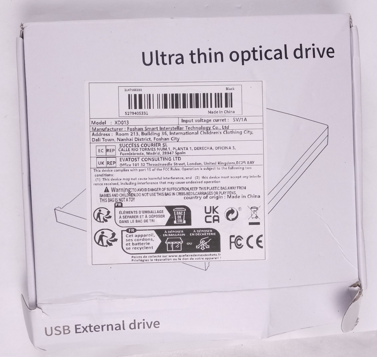 Ultra Thin Multi-Function External Optical DVD Rom Drive XD013 USB Plug and Play