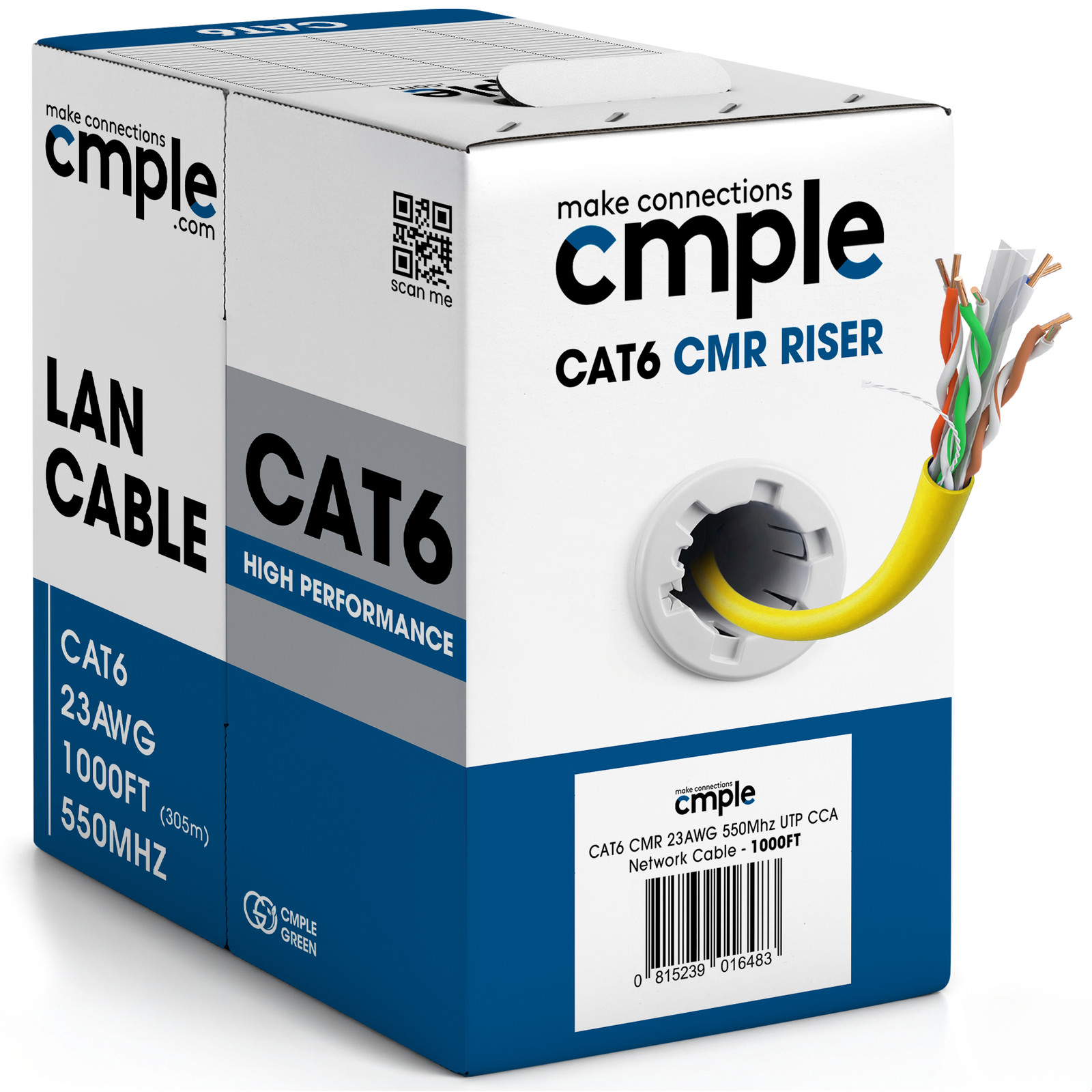 Cat6 CMR Ethernet Cable 1000ft Riser Solid 23AWG UTP In-Wall LAN Yellow