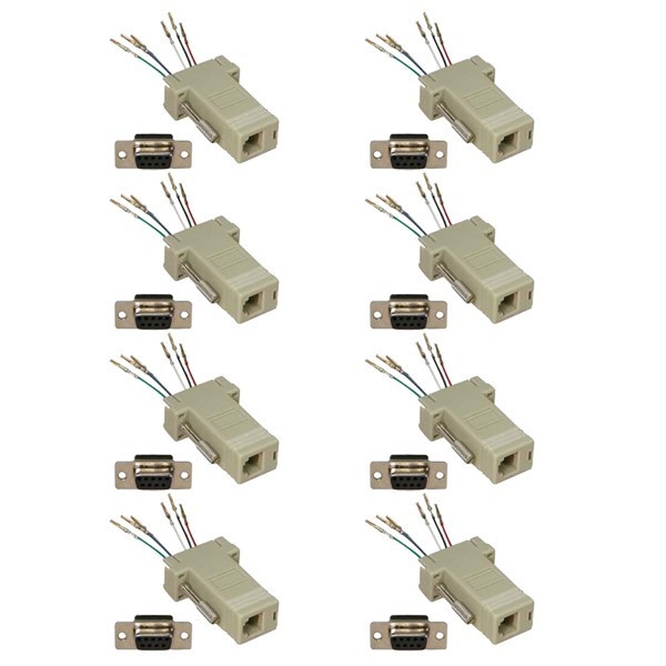 8x DB9 9-Pin RS232 Serial Female to RJ12 RJ11 Phone Line Adapter Modular Ivory