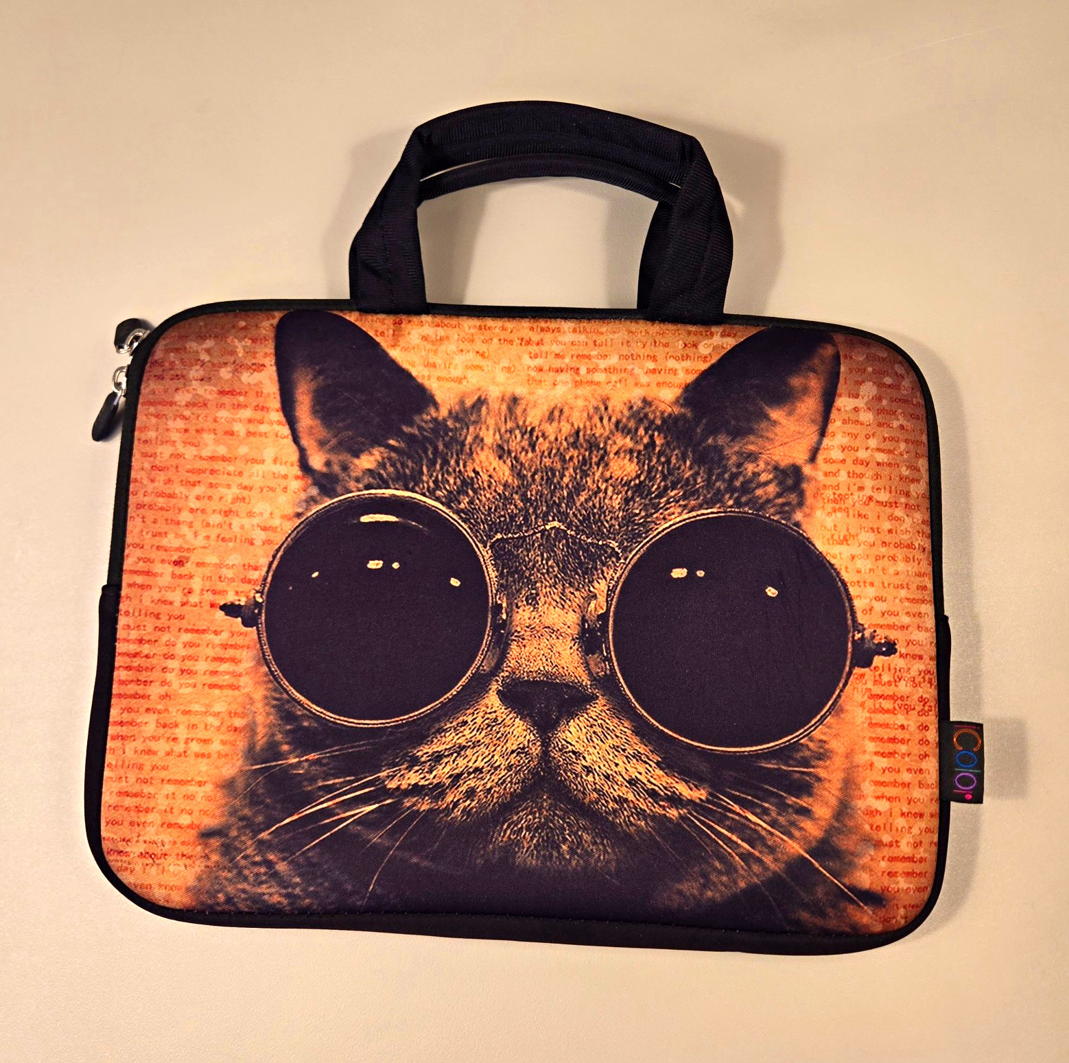 iColor Neoprene Padded Computer/Tablet Case Zipper Handle Cat With Glasses 13"