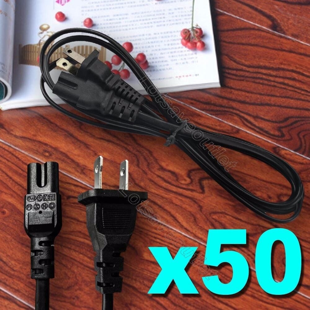 50x Pcs 6ft Black 2 Slot AC Adapter Power Cord for Brother Singer Sewing