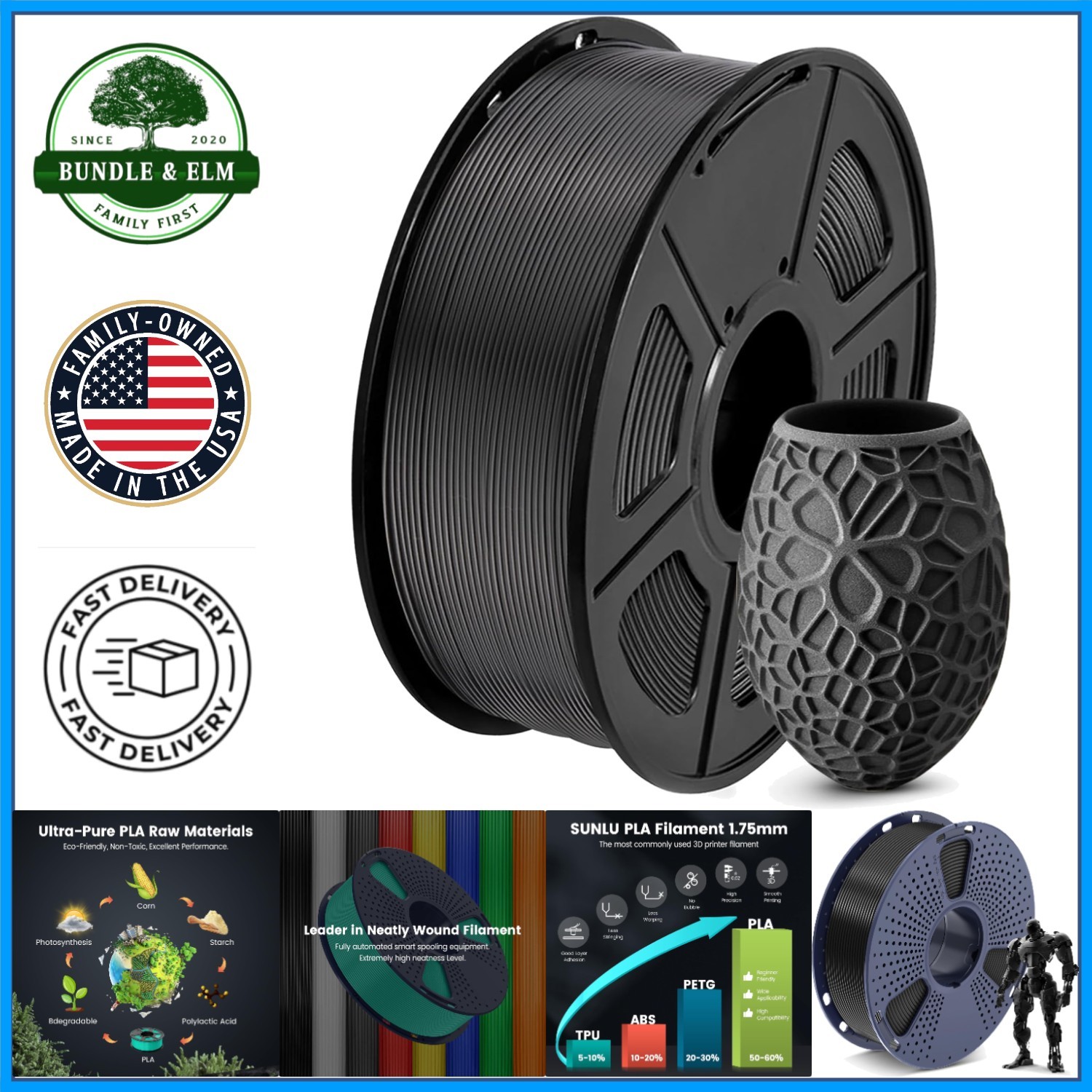 Versatile 3D Printing Filament, 1kg PLA Spool, Dimensional Accuracy +/- 0.02mm
