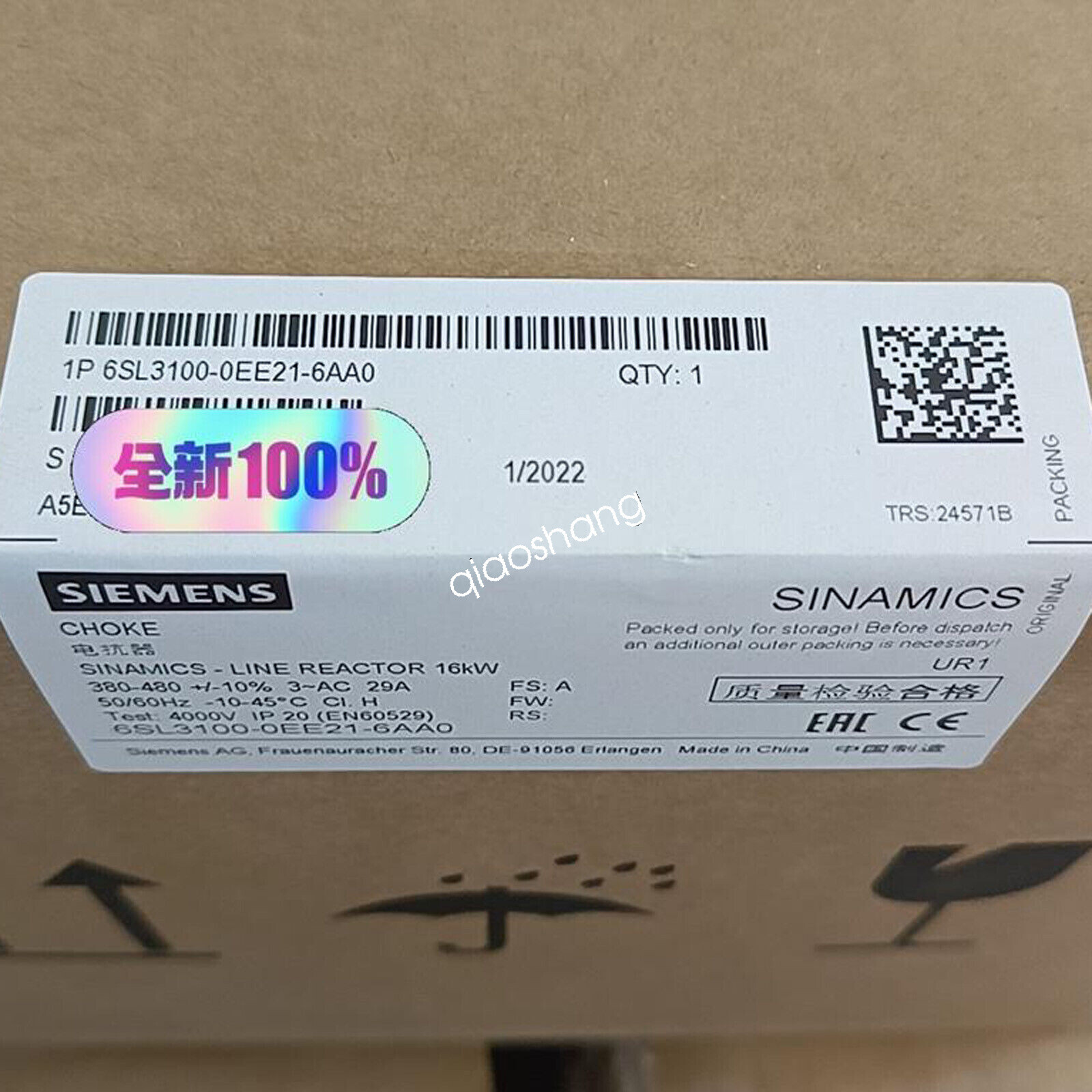 1PC NEW SIEMENS SINAMICS LINE REACTOR 6SL3100-0EE21-6AA0 #XR