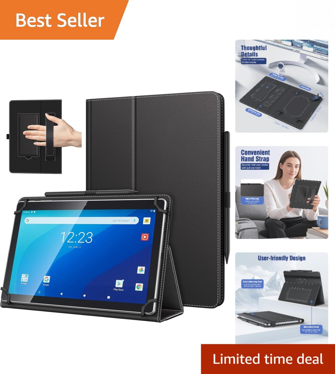 Stylish Black Case for 10.1 Inch Tablets - All-in-One Protection & Functionality