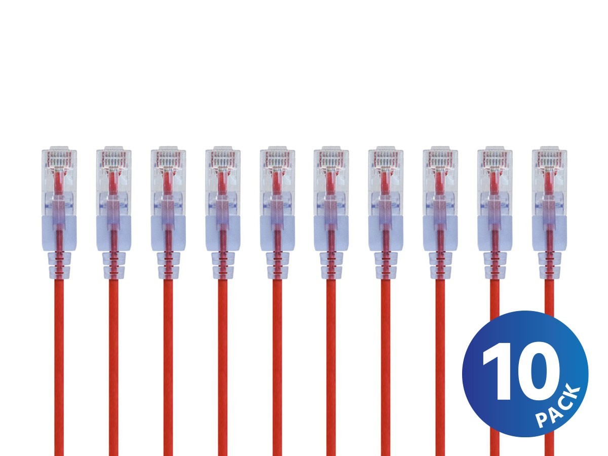 Monoprice Cat6A Ethernet Network Patch Cable - 25 Feet - Red | 10-Pack, 10G
