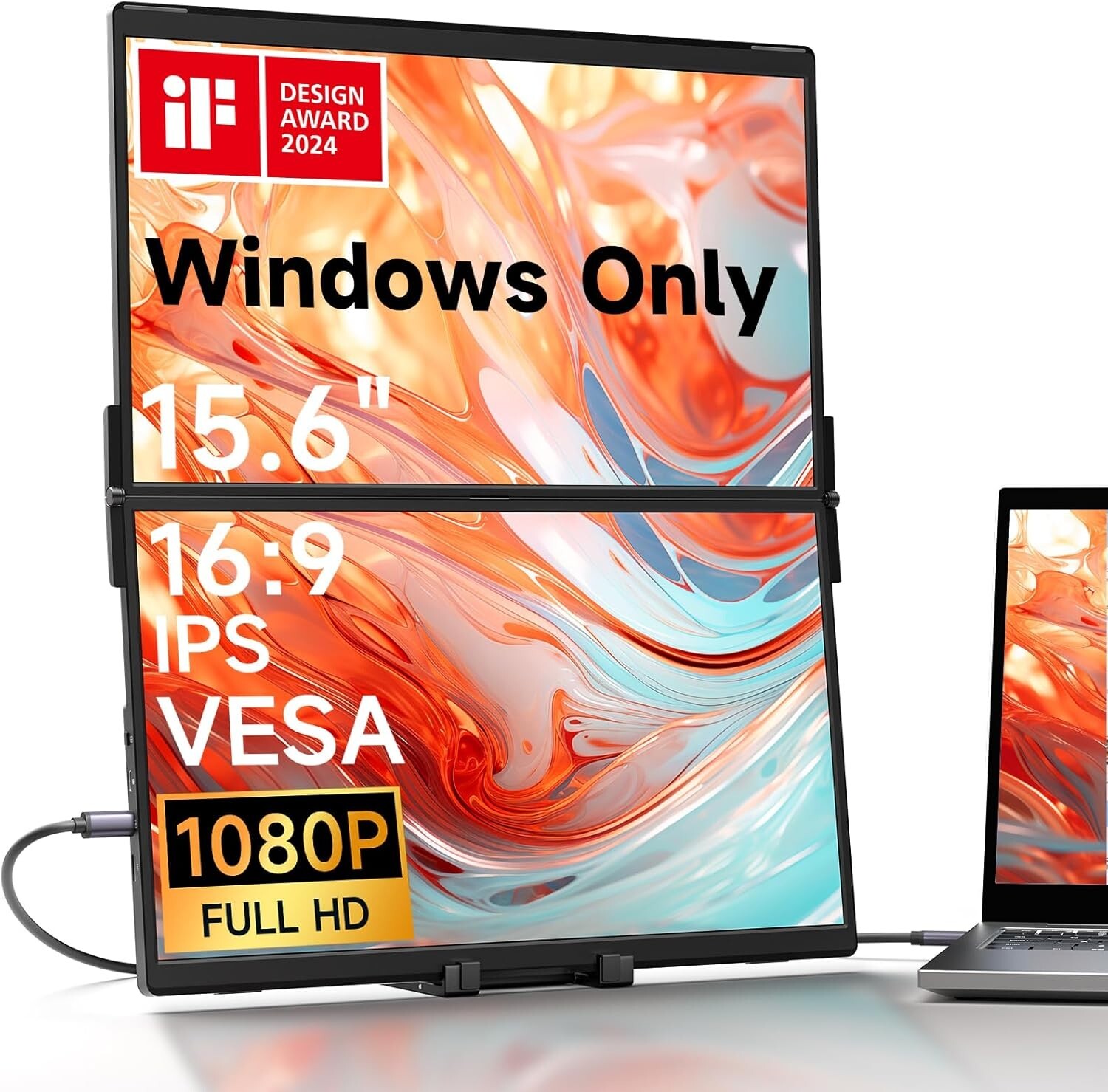 FlipGo Lite 15.6" IPS Dual Stacked Portable Monitor, 1080P FHD Laptop Screen