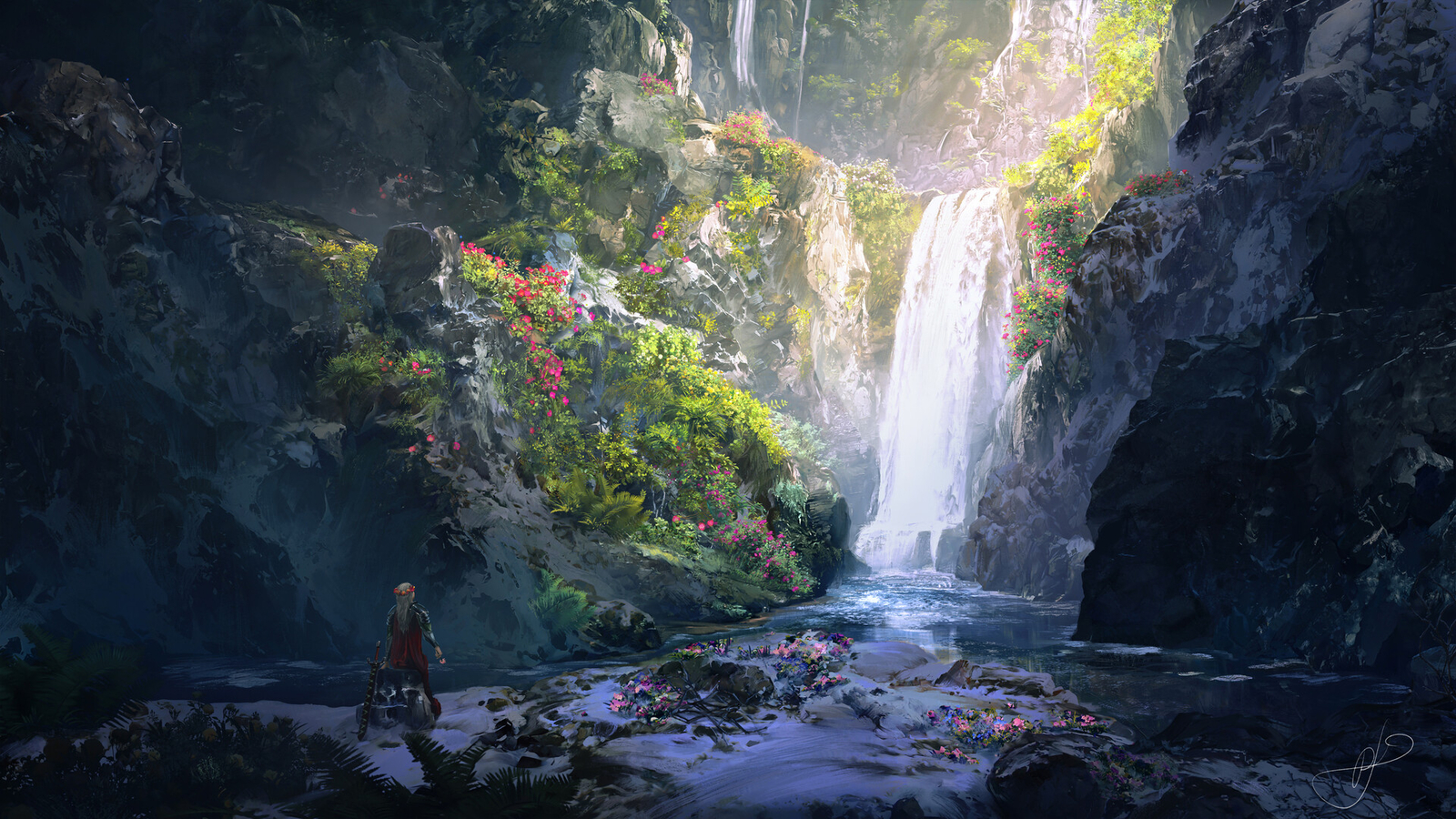 Landscape max suleimanov art spring waterfall Custom Gaming Mat Desk