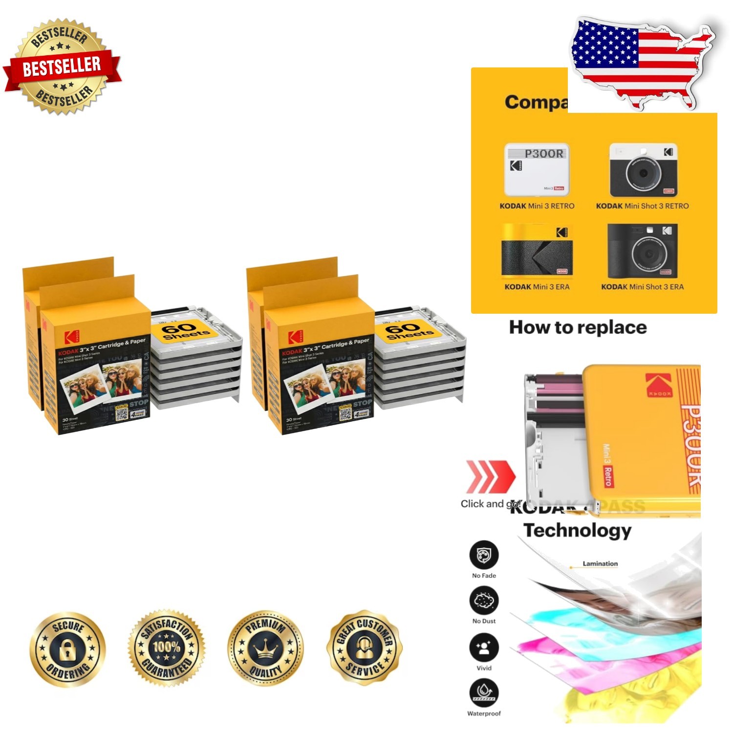 Genuine 4PASS 3x3" Photo Cartridge Refill - 60 Prints - Water/Fade Proof