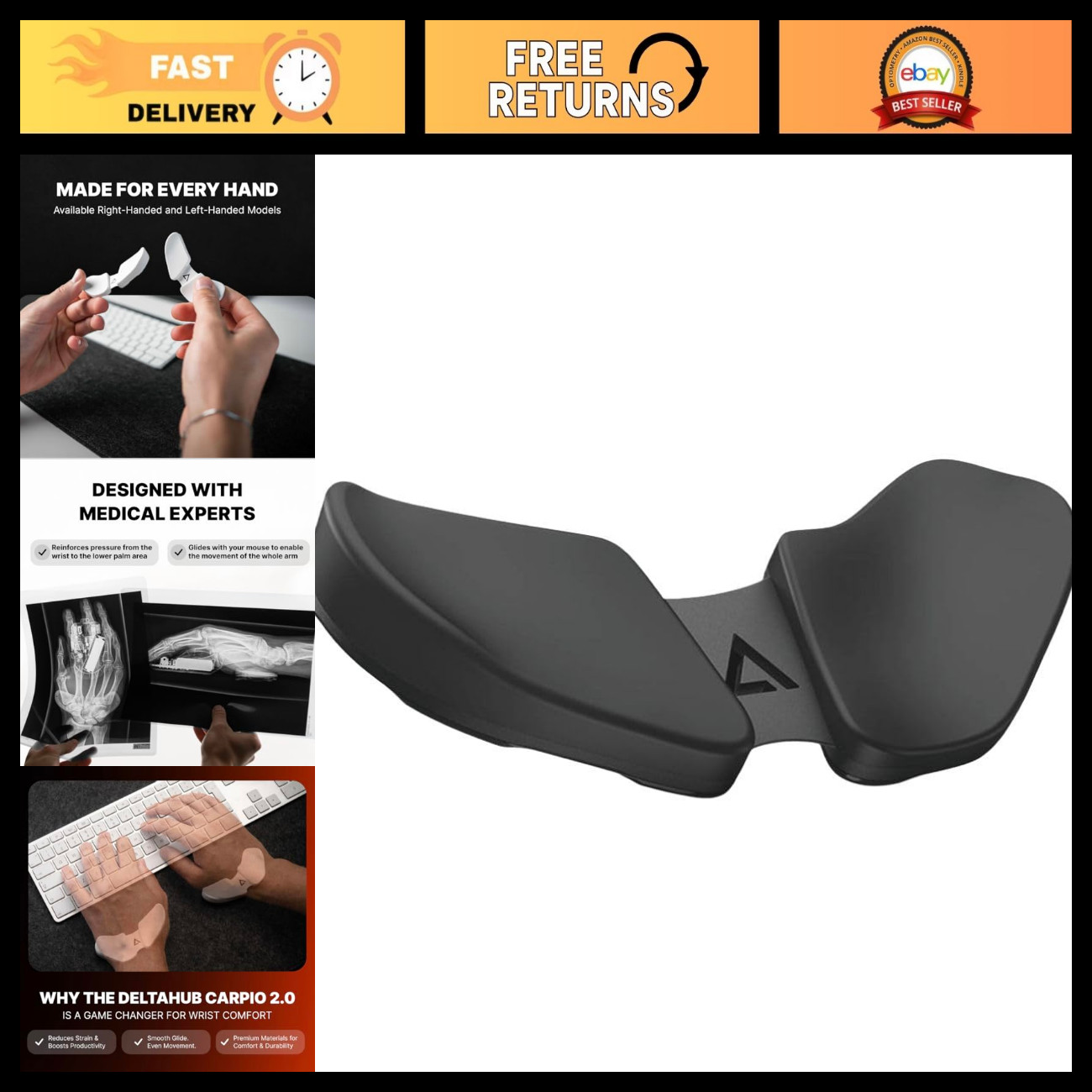 Ergonomic Right-Handed Mouse Wrist Rest - Carpal Tunnel Support, Pain Relief, An