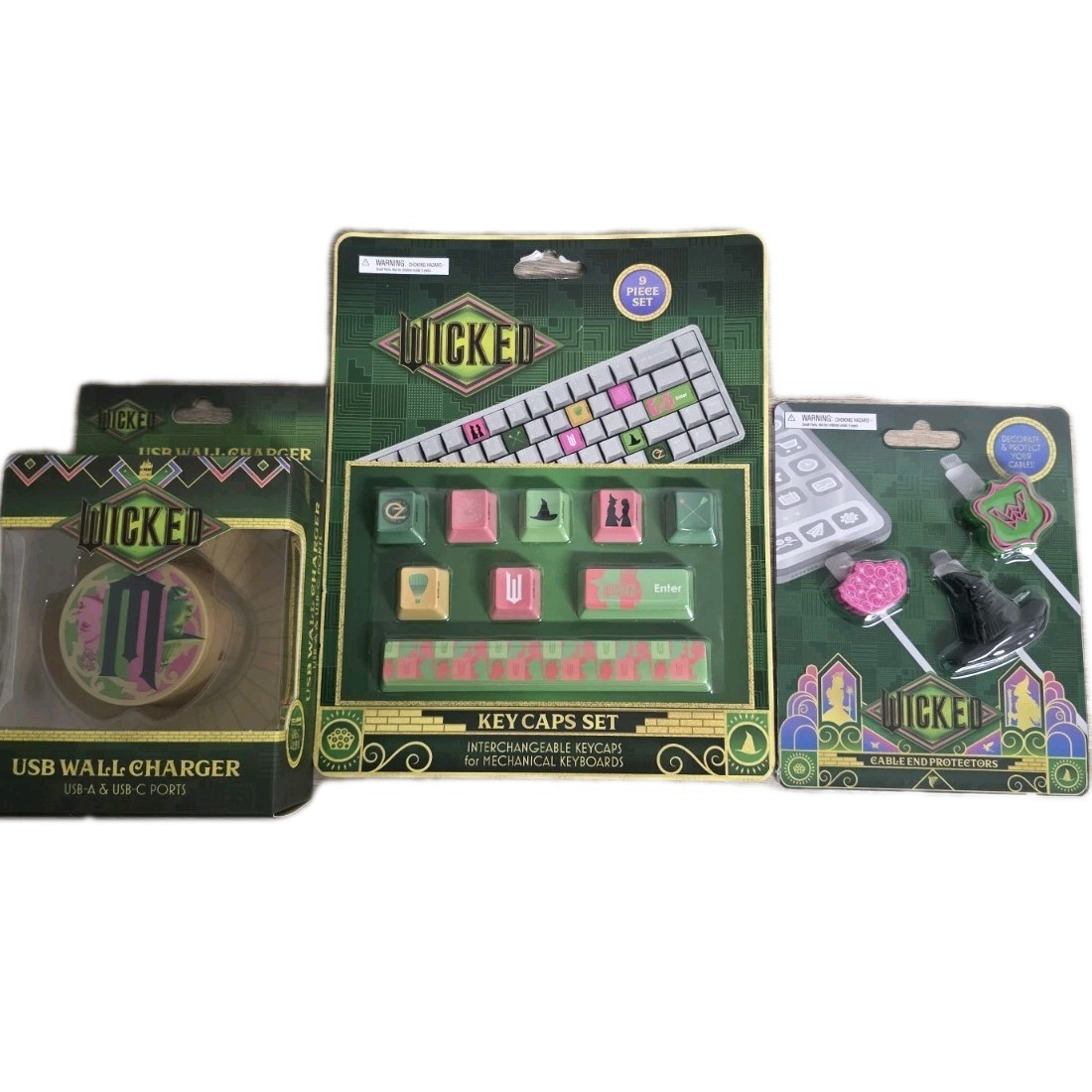 Wicked Tech Accessories Lot Keycaps Charger Cable Protectors NEW