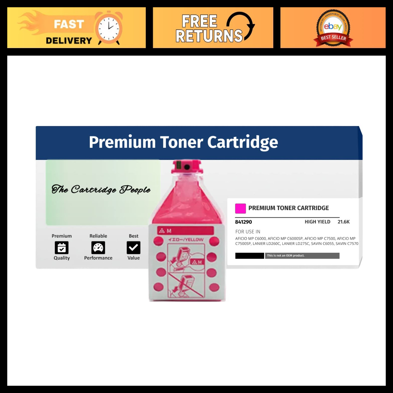 Compatible Magenta Toner Cartridge for MP C6000 / C7500 - 21,600 Pages, High Yie