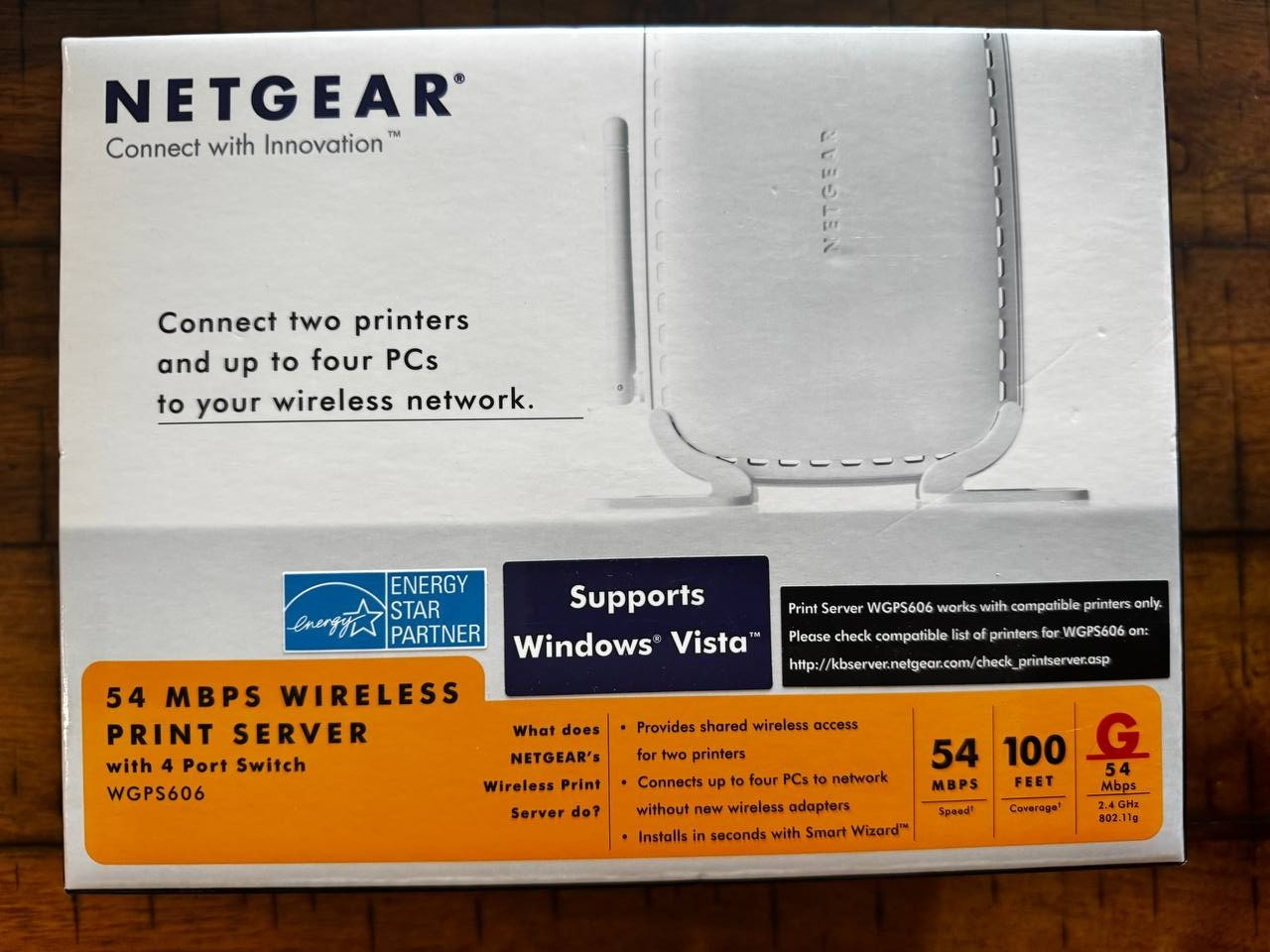 NETGEAR WGPS606 54 Mbps Wireless Print Server w/ 4-Port Switch - No CD Included