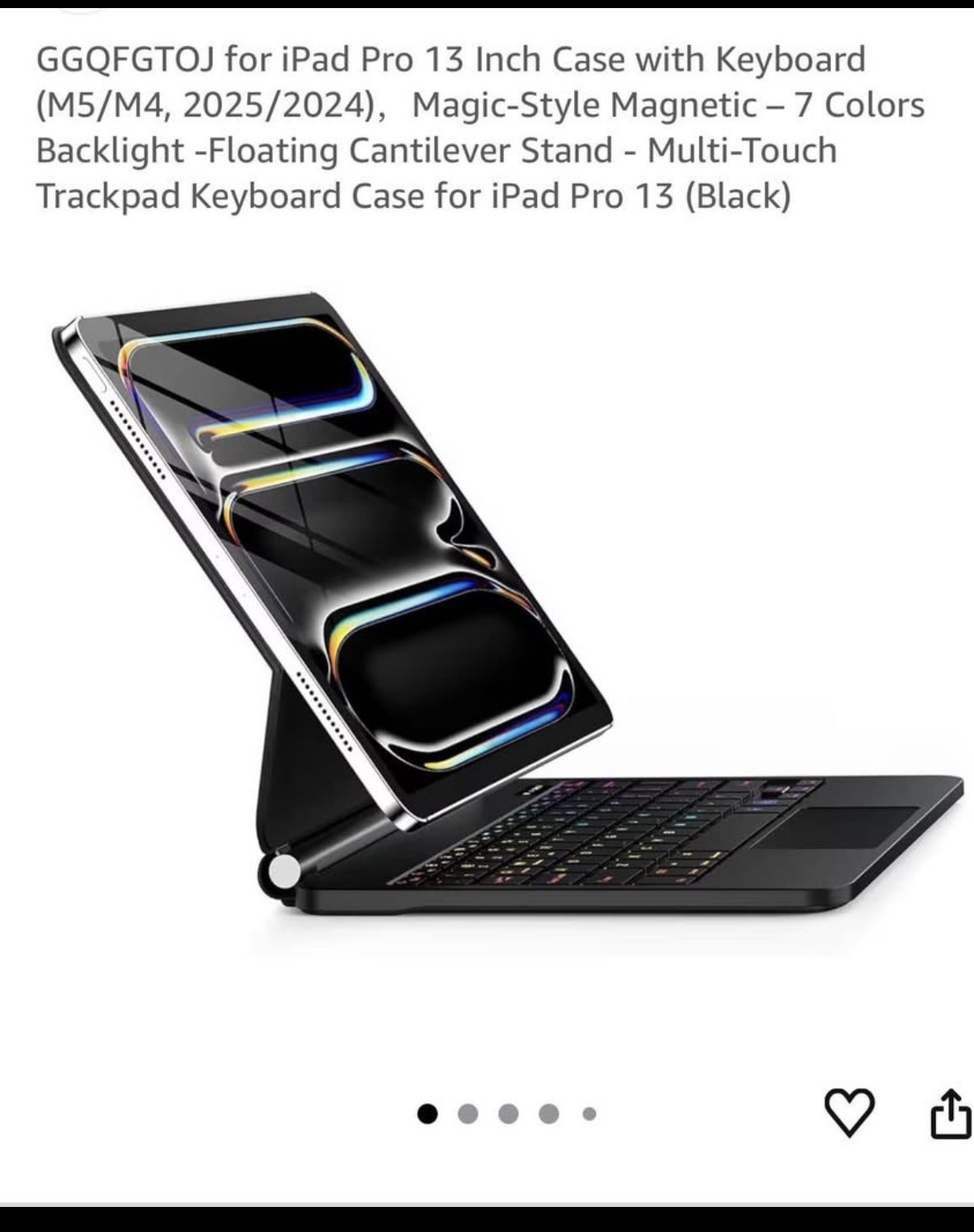 GGQFGTOJ iPad Pro 13" (M4/M5) Keyboard Case Bluetooth Detachable Magnetic Black