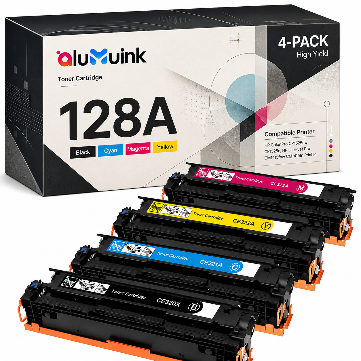 CE320A Toner Set for  128A Laserjet Pro MFP CP1525n CM1415fnw CM1415fn M/B/C/Y