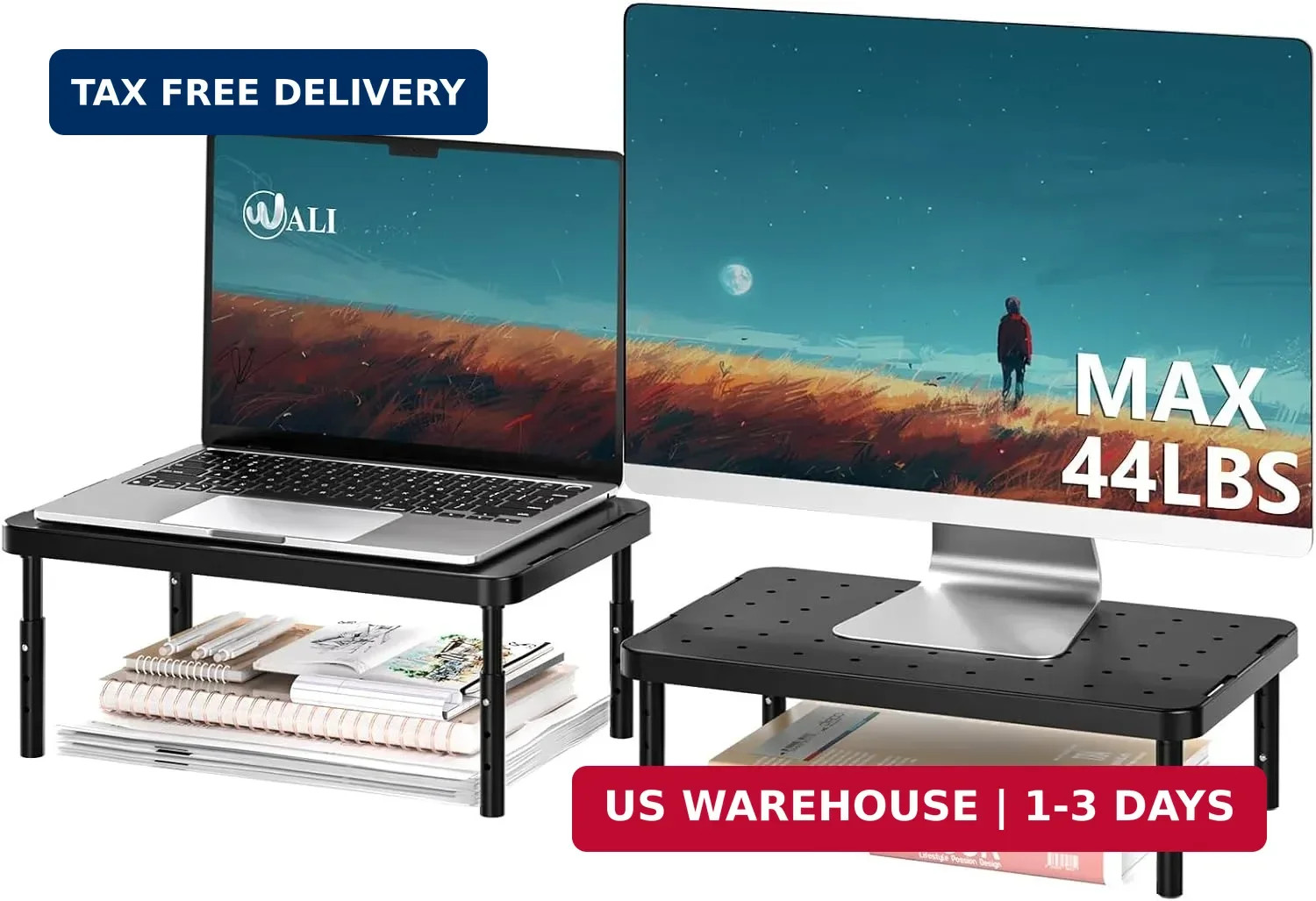WALI Computer Monitor Stand for Desk, Adjustable Laptop Riser, up to 44 lbs