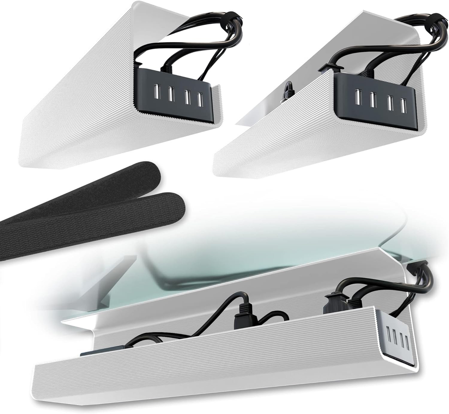 Under Desk Cable Management Tray 2 Pack Adhesive Wire Organizer No Drill White