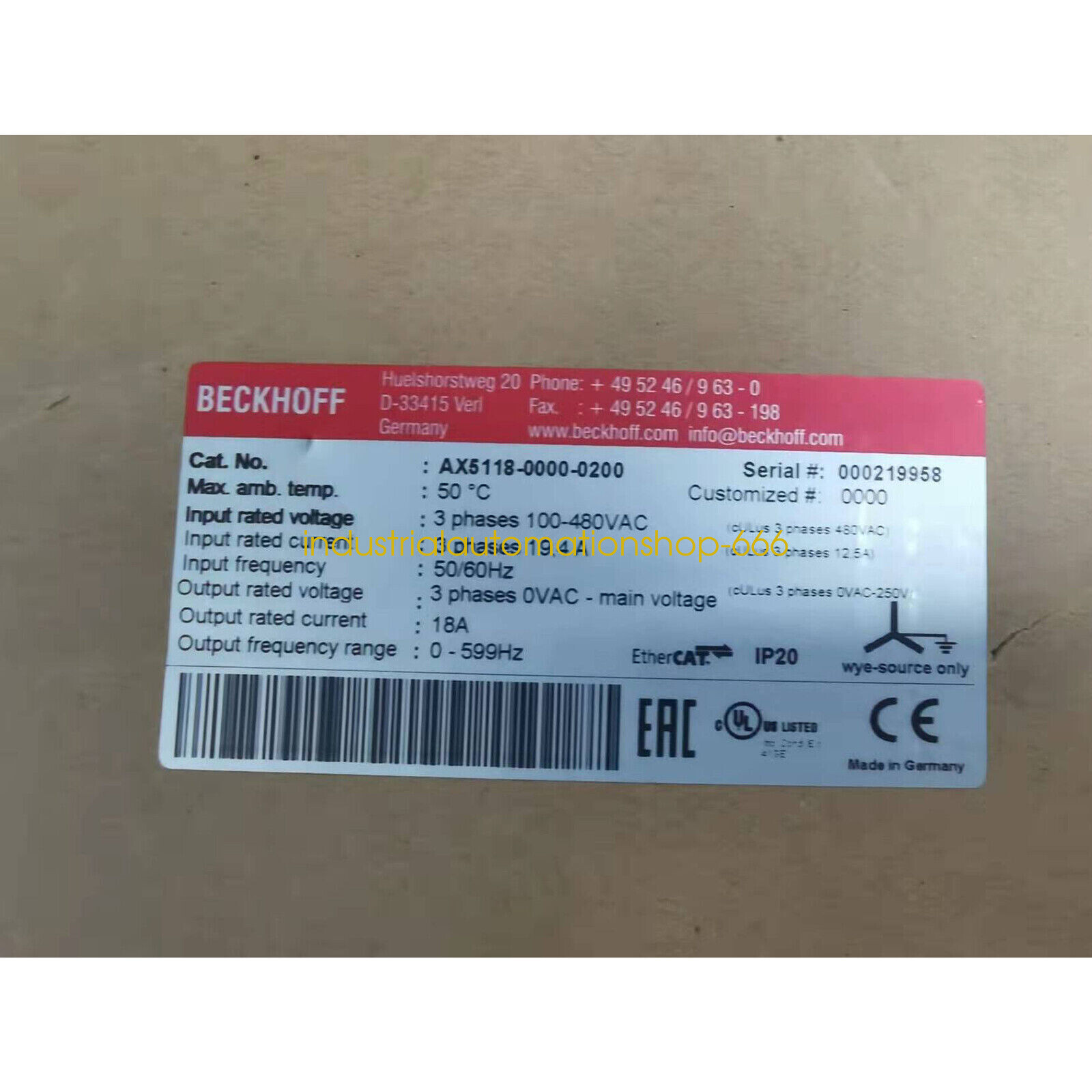 1PC New Beckhoff AX5118-0000-0200 Compact Servo Drive Via DHL or FedEX
