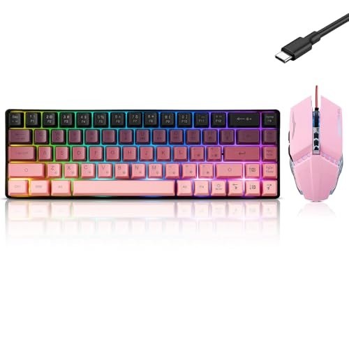 Ultra-Compact Raspberry Pink Gaming Keyboard & Mouse with Detachable Palm Rest